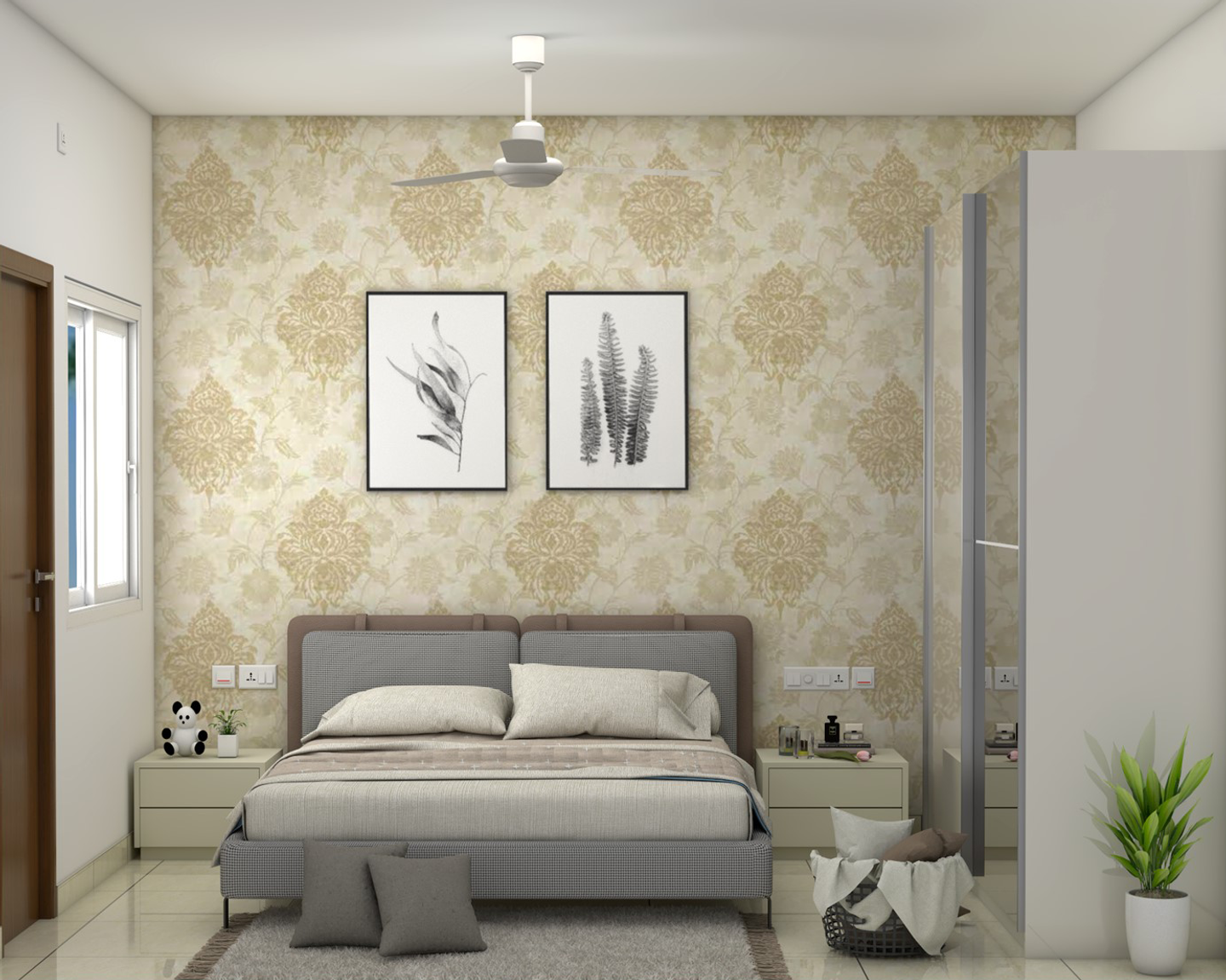 Modern Master Bedroom Design Idea With Sliding Door Wardrobe