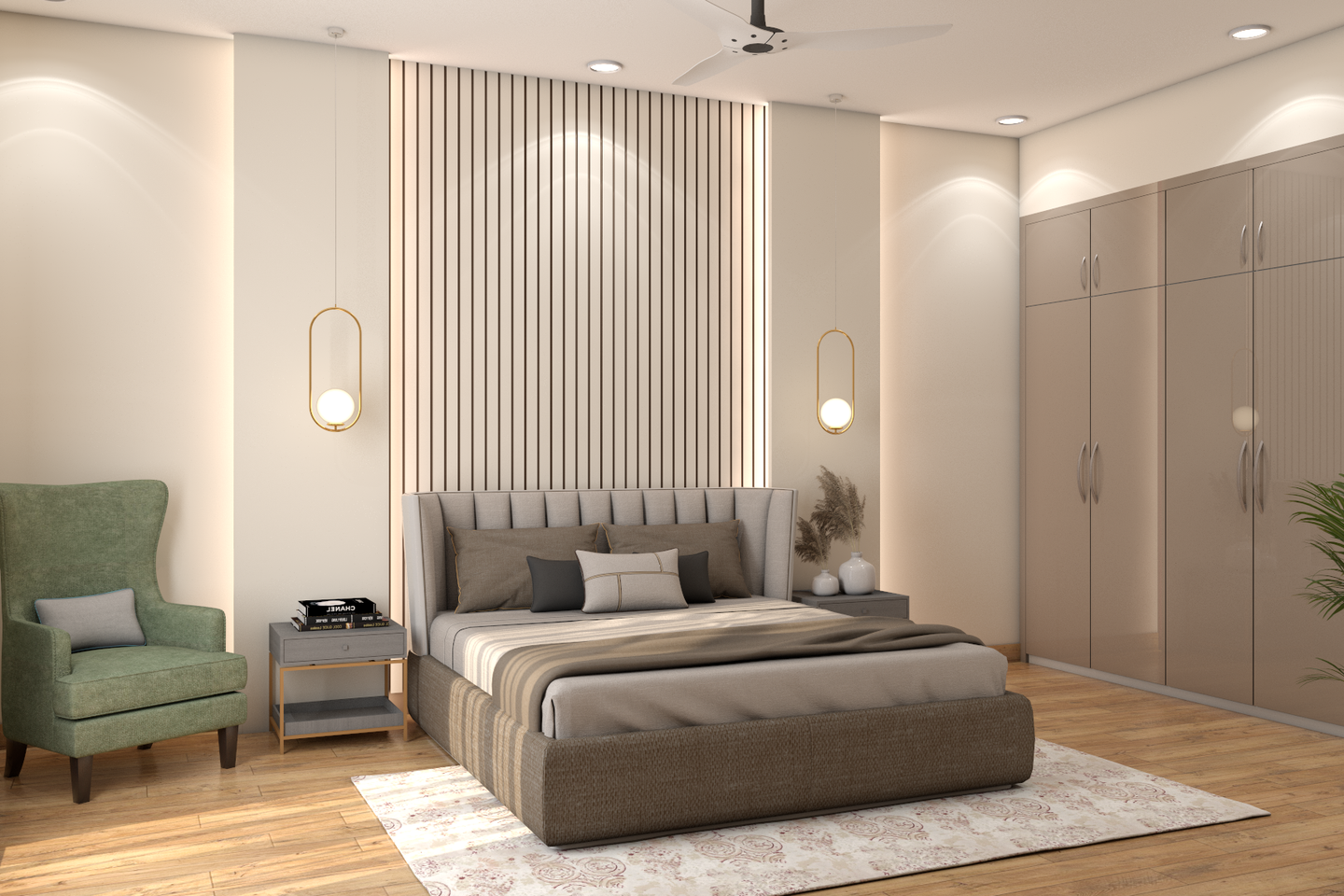 Cream And Beige Toned Contemporary Master Bedroom Design | Livspace