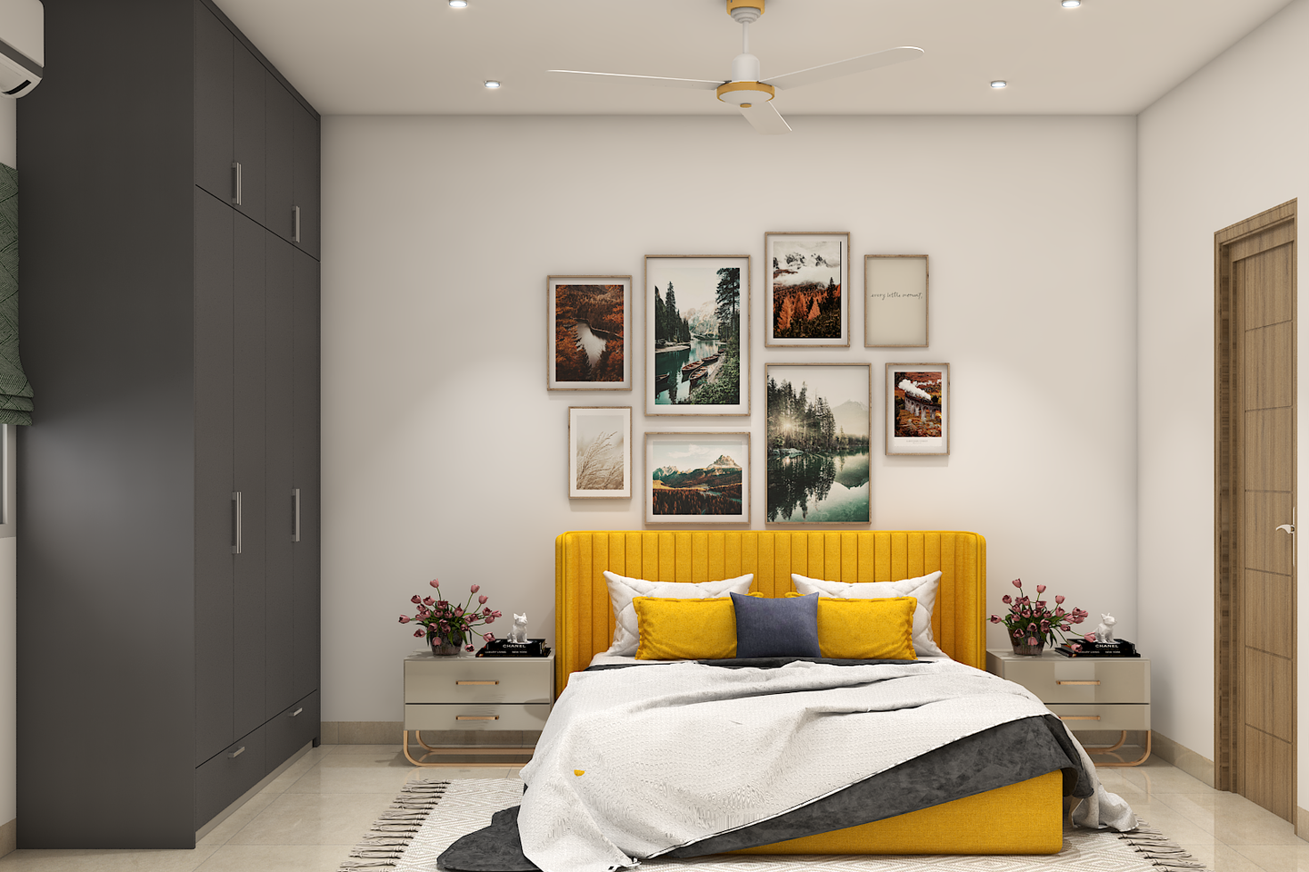 Eclectic Master Bedroom With Yellow Bed - Livspace