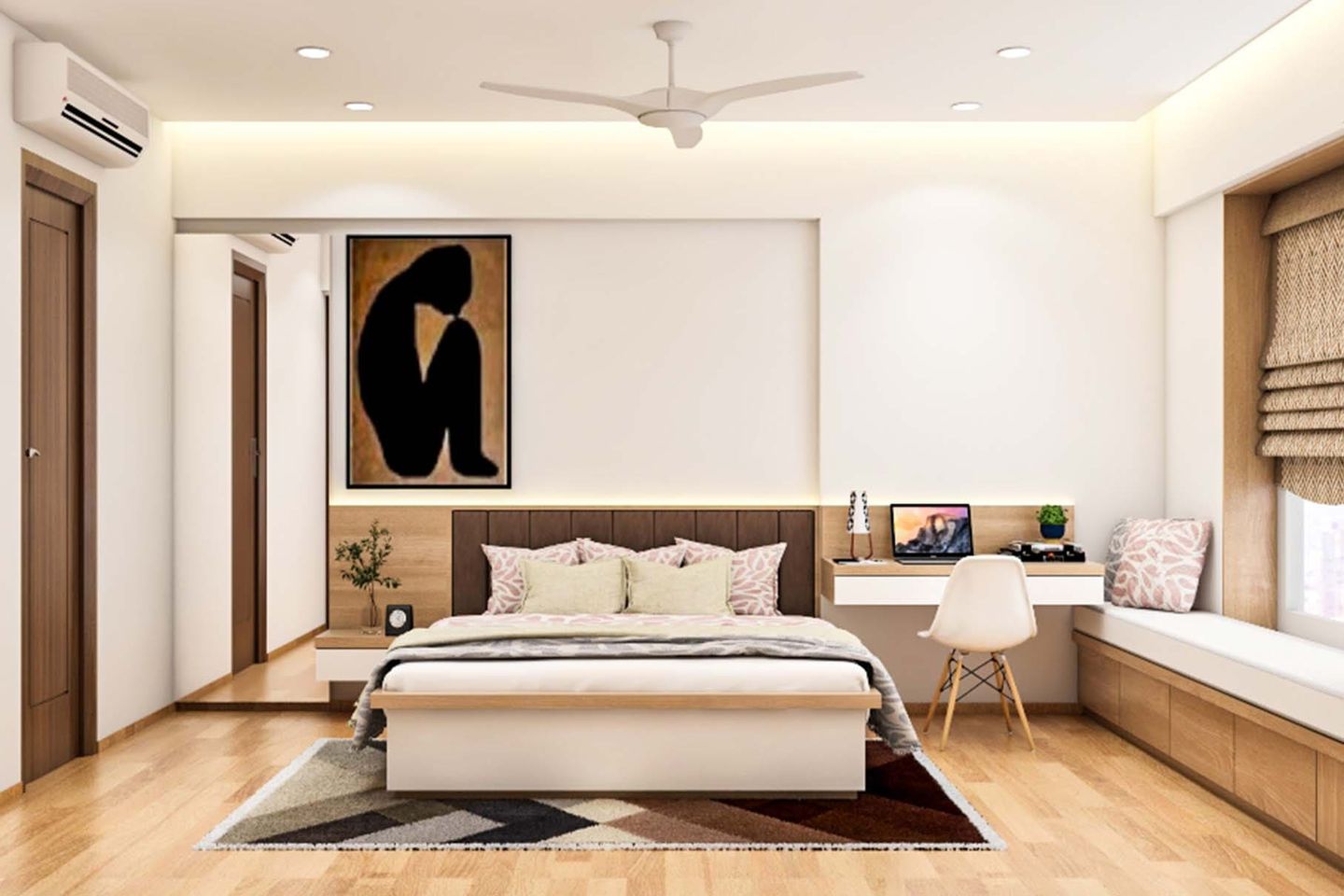 Spacious Master Bedroom With Designer Headboard | Livspace