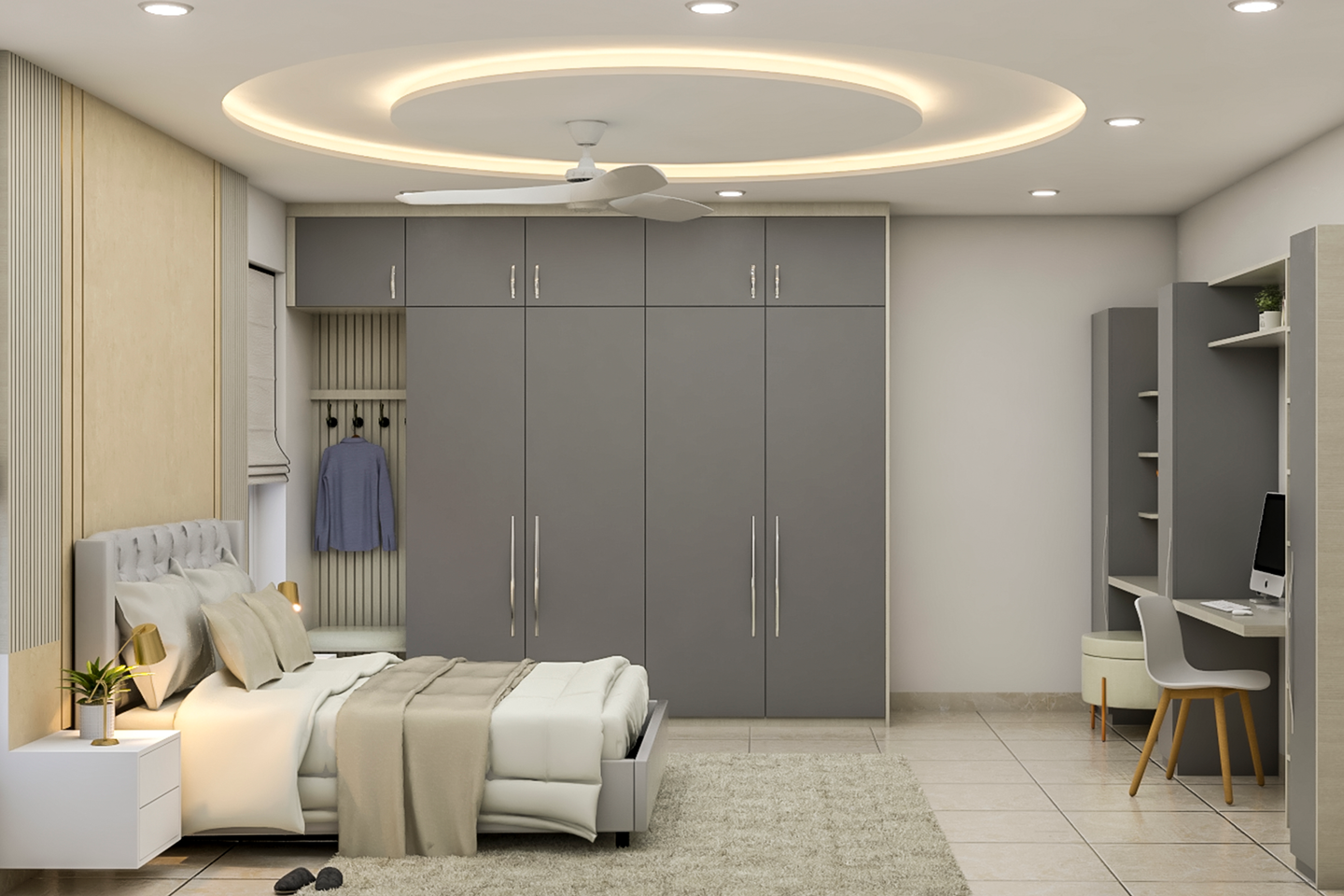 Contemporary Single-Layered False Ceiling Design WIth Cove And Recessed Lights