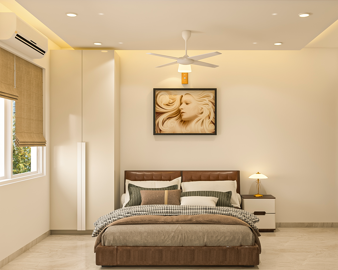Master Bedroom Design With Creamy Walls - Livspace