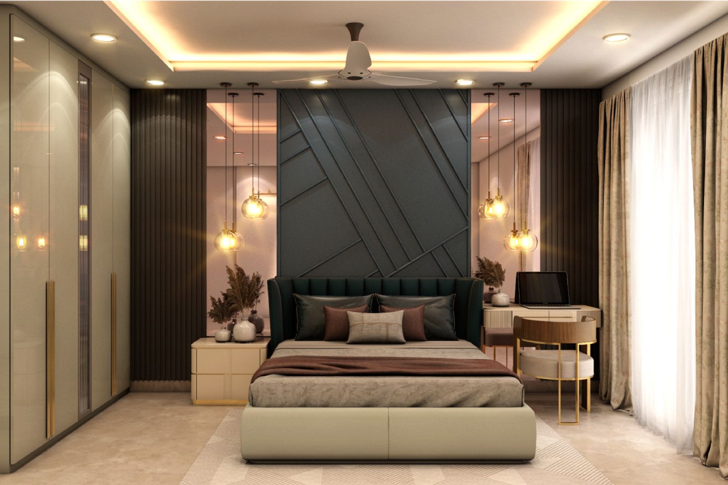 View of Contemporary Spacious Master Bedroom With Rich Decor | Livspace