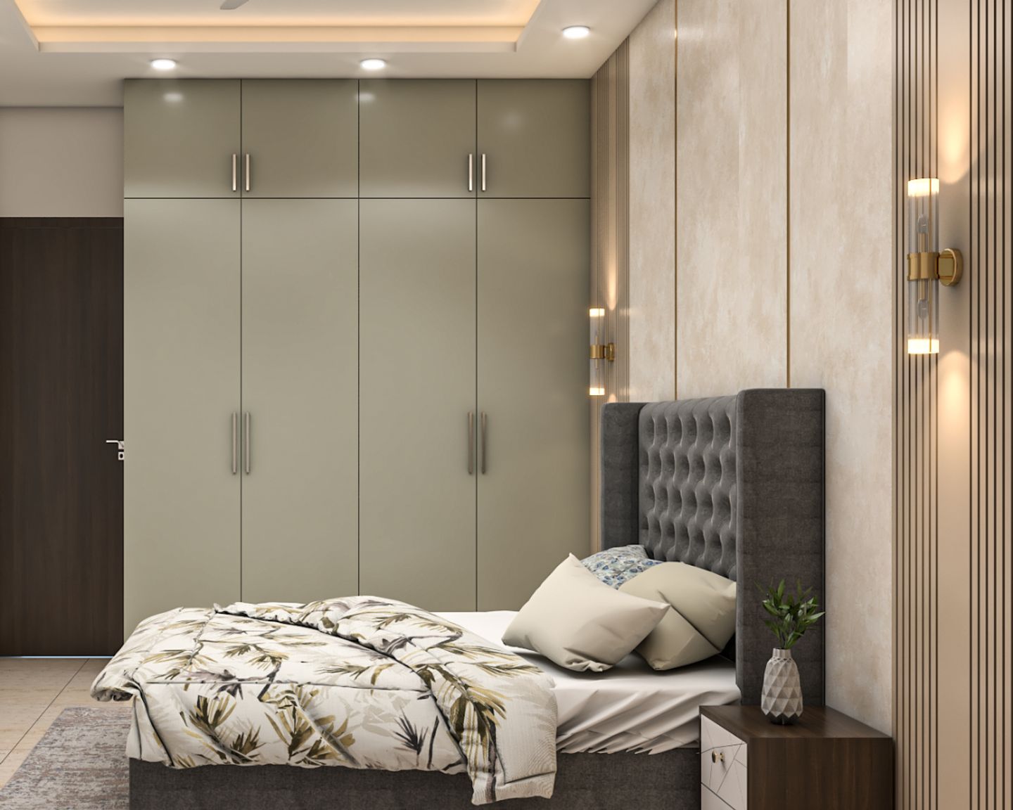 Contemporary Master Bedroom Design With Green Wardrobe