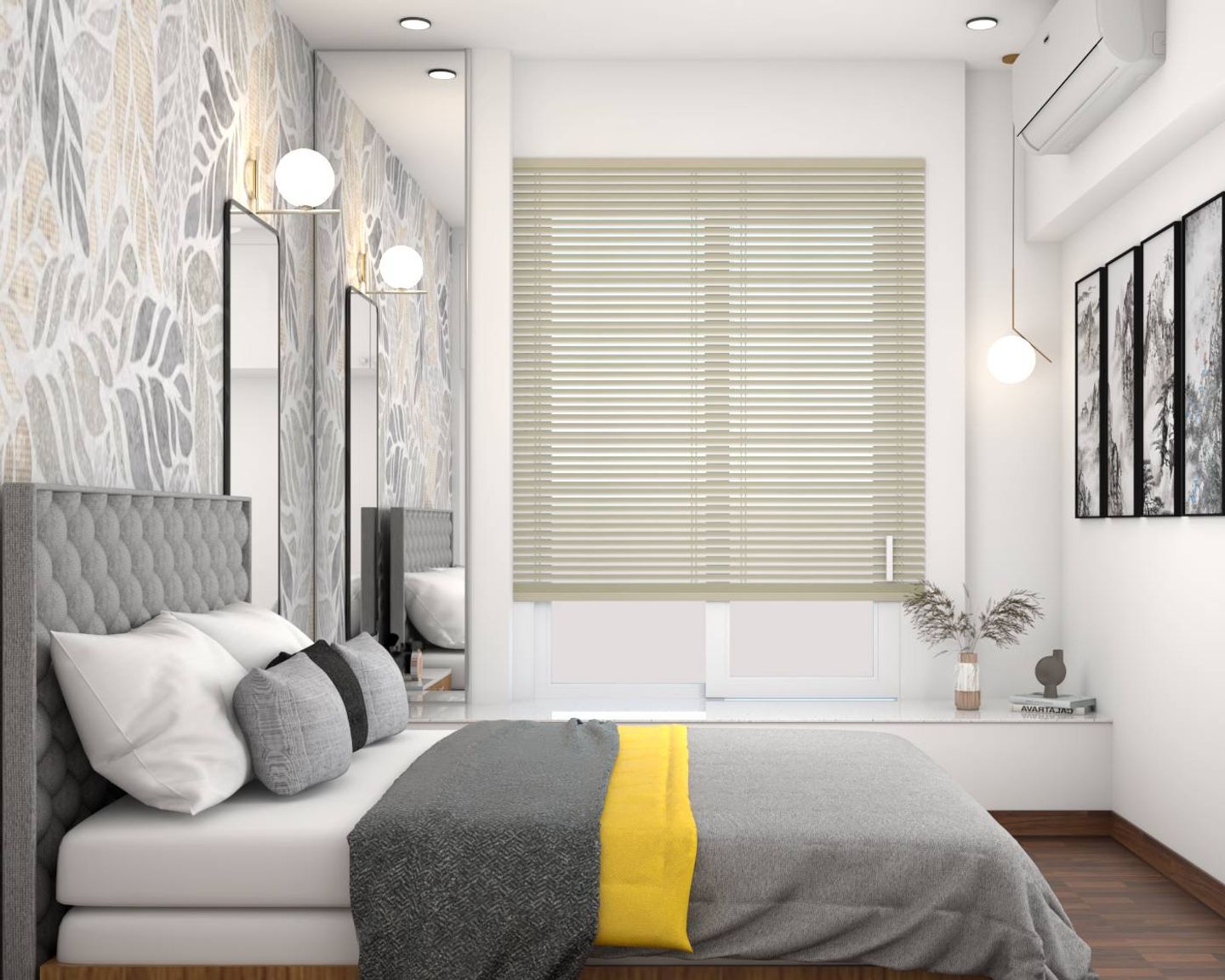Grey And White Modern Master Bedroom Design