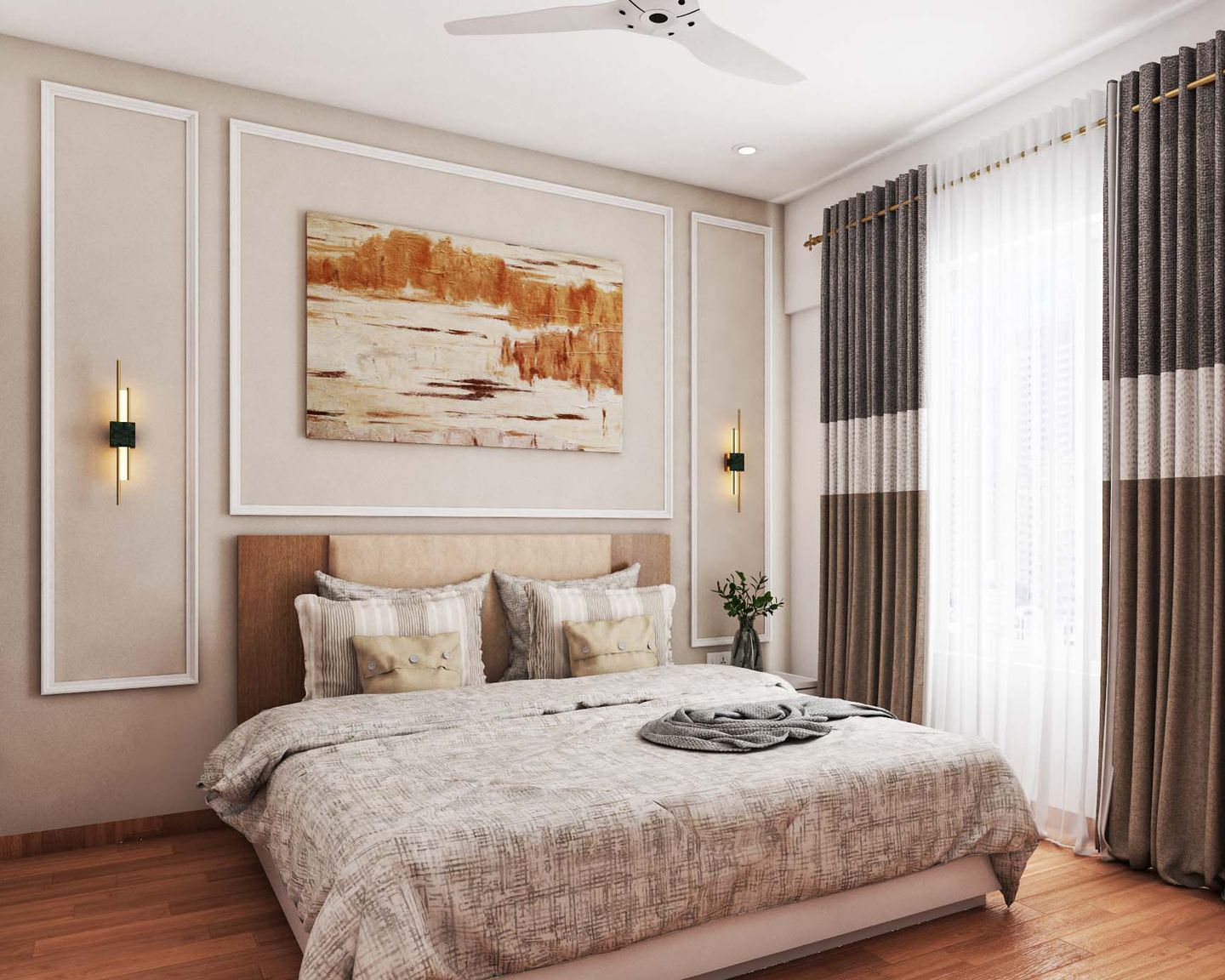 Master Bedroom Design With Focal Painting And Trims | Livspace