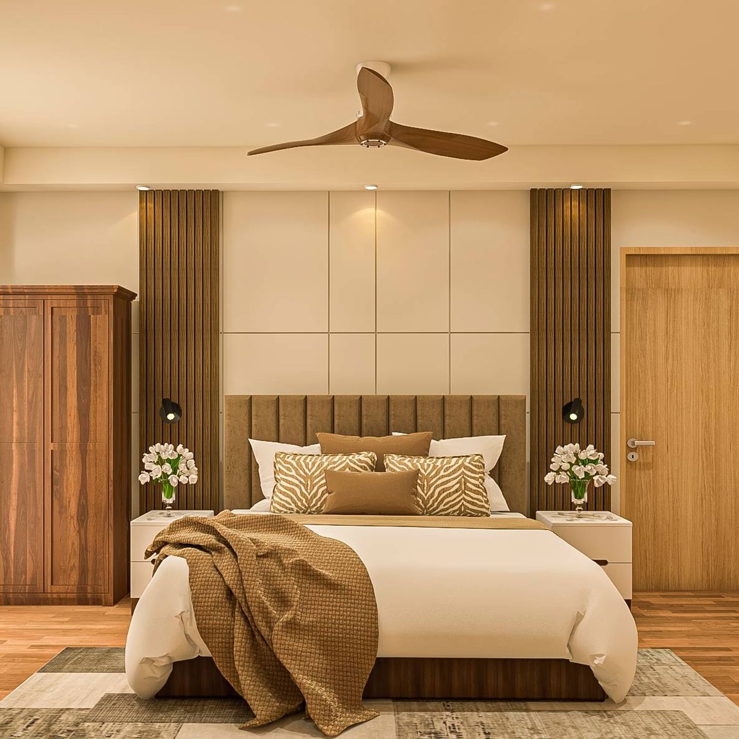 Brown Master Bedroom Design With Bedside Units | Livspace