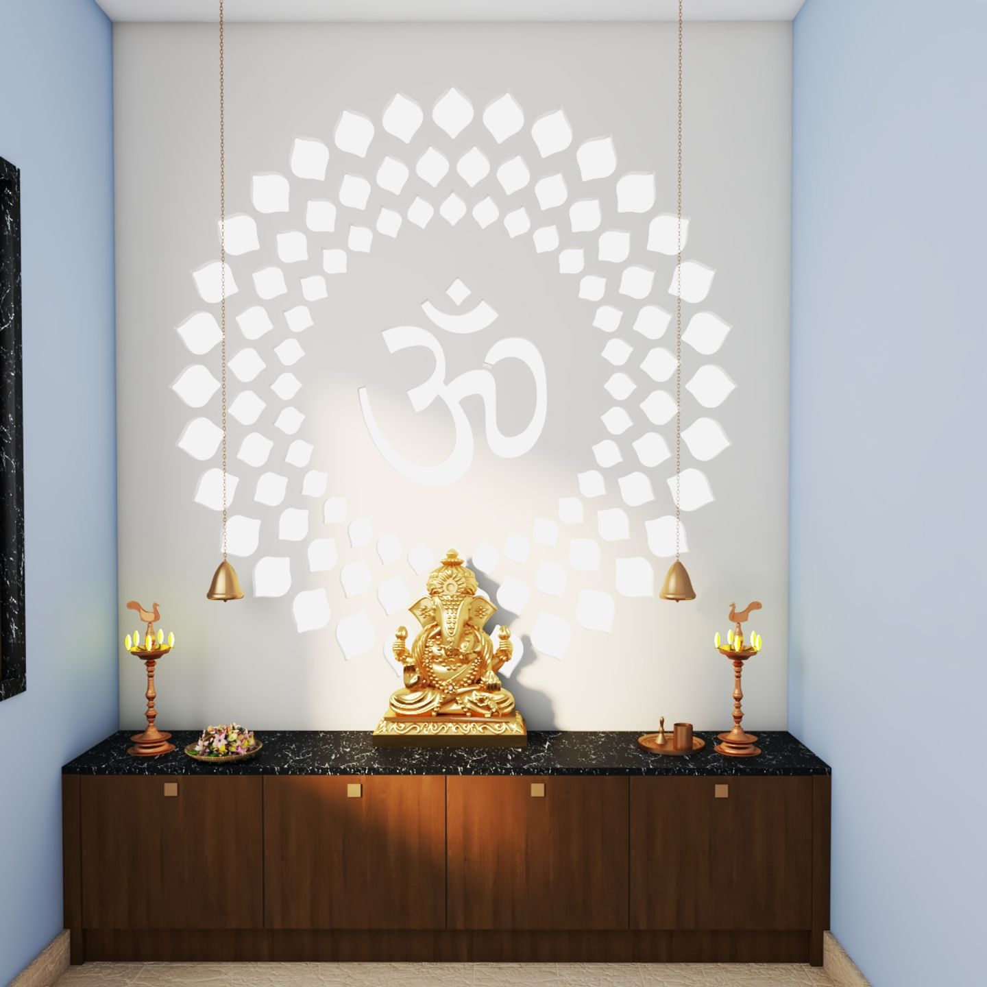 Modern Spacious Pooja Room With Storage Space Livspace 7858