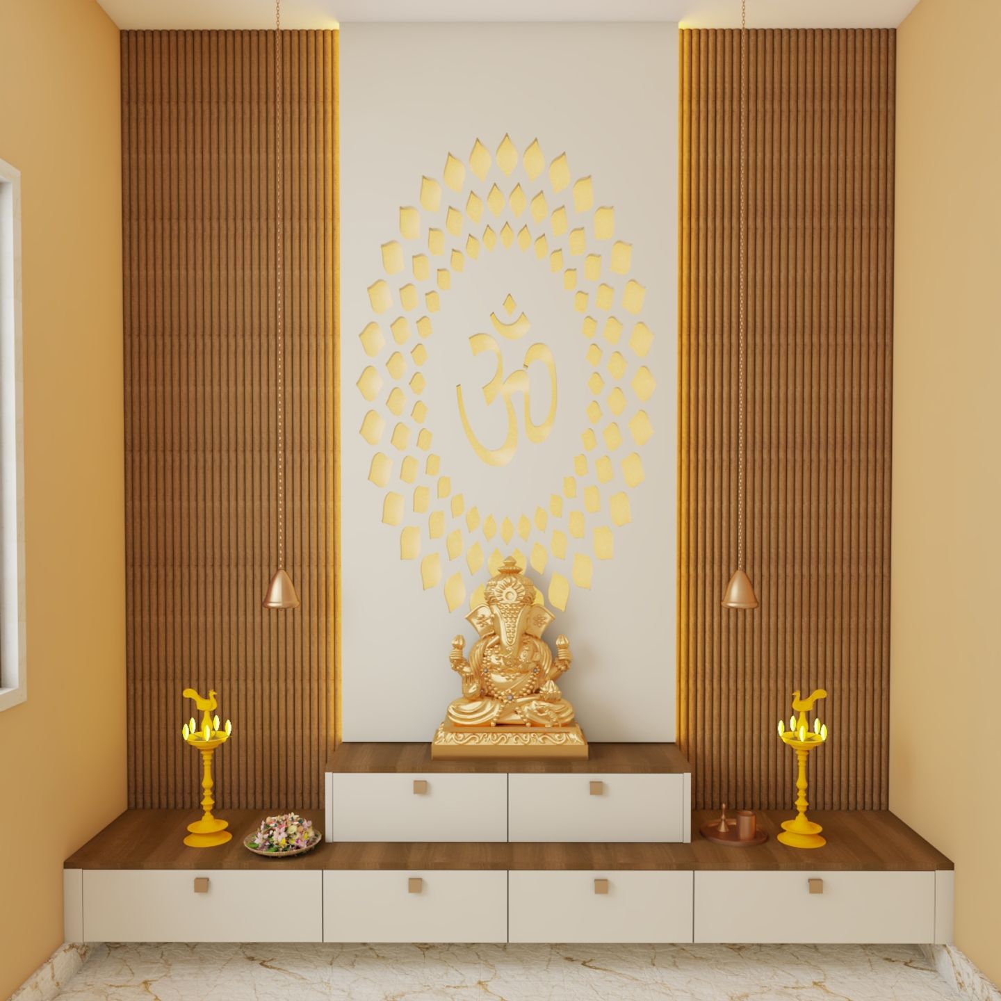 Modern Spacious Pooja Room Design With Strip Lighting Livspace 3414