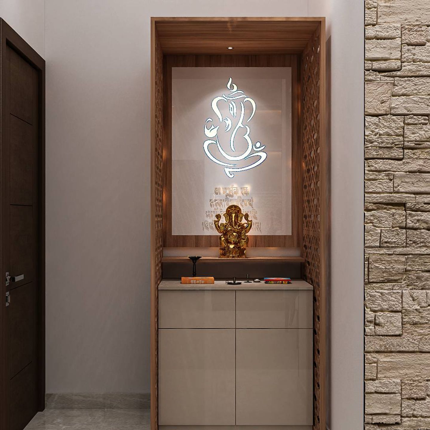 Modern Compact Mandir Design With Elegant Interiors | Livspace