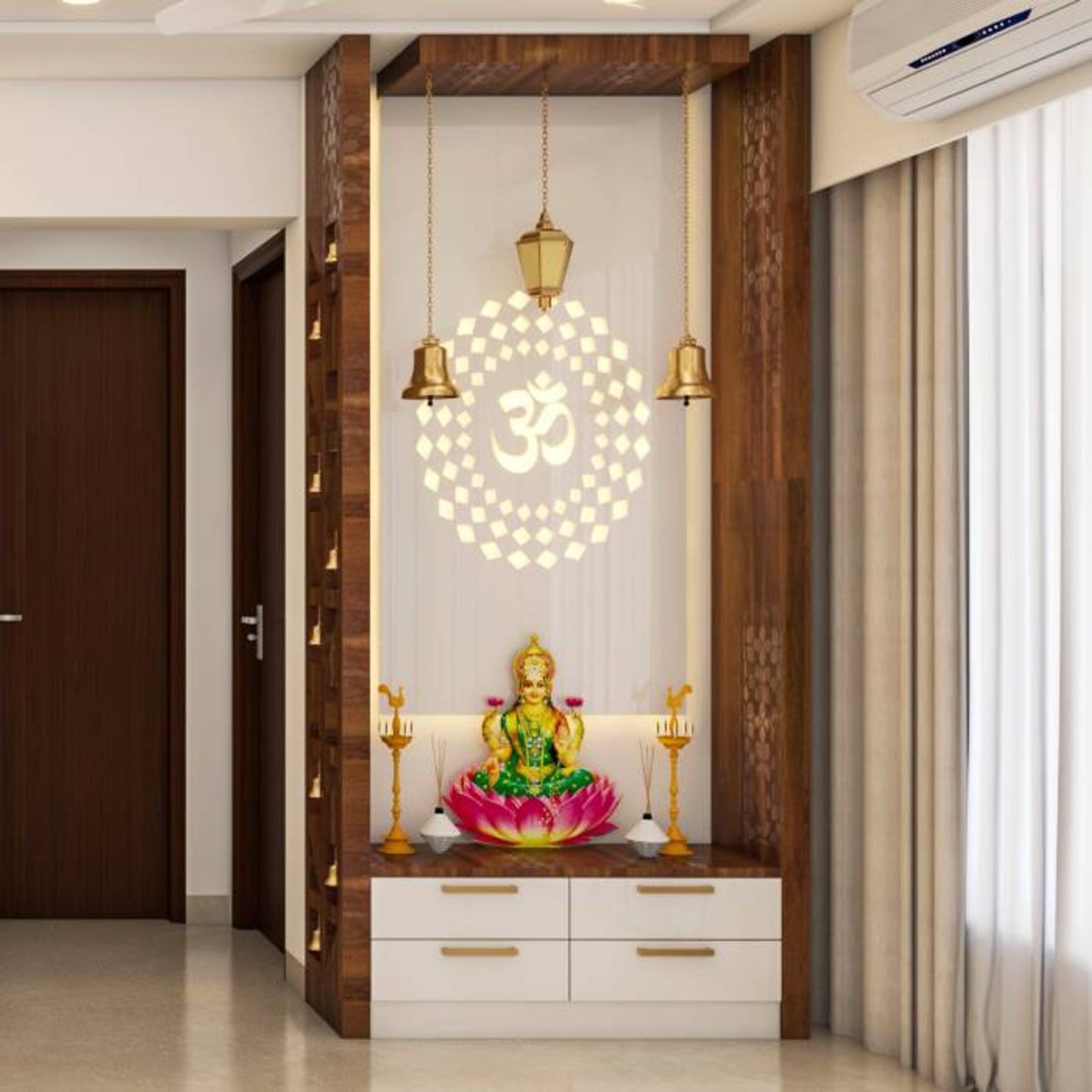 Convenient Contemporary Style Compact Sized Mandir Design | Livspace