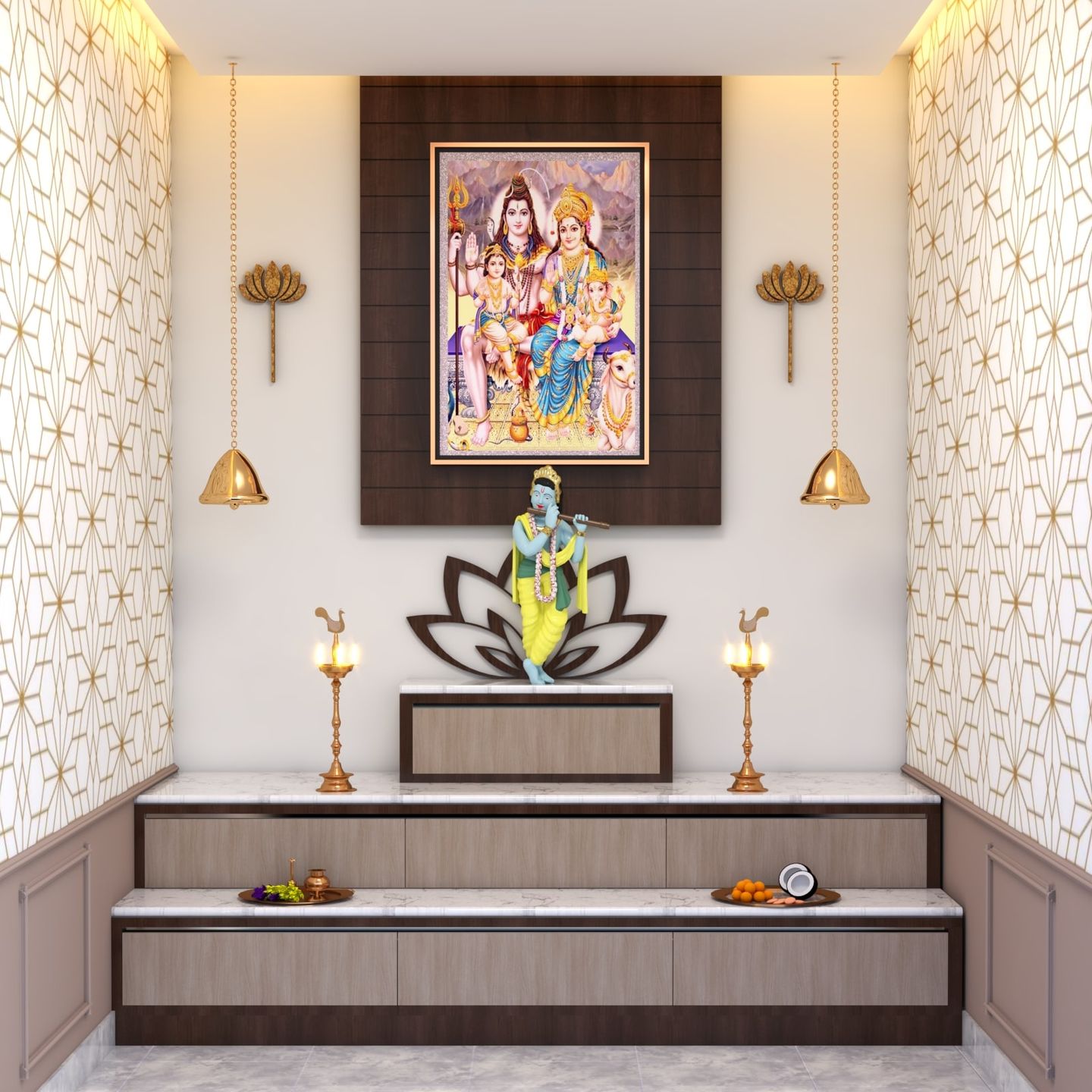 Spacious Pooja Room Design With Storage Space | Livspace