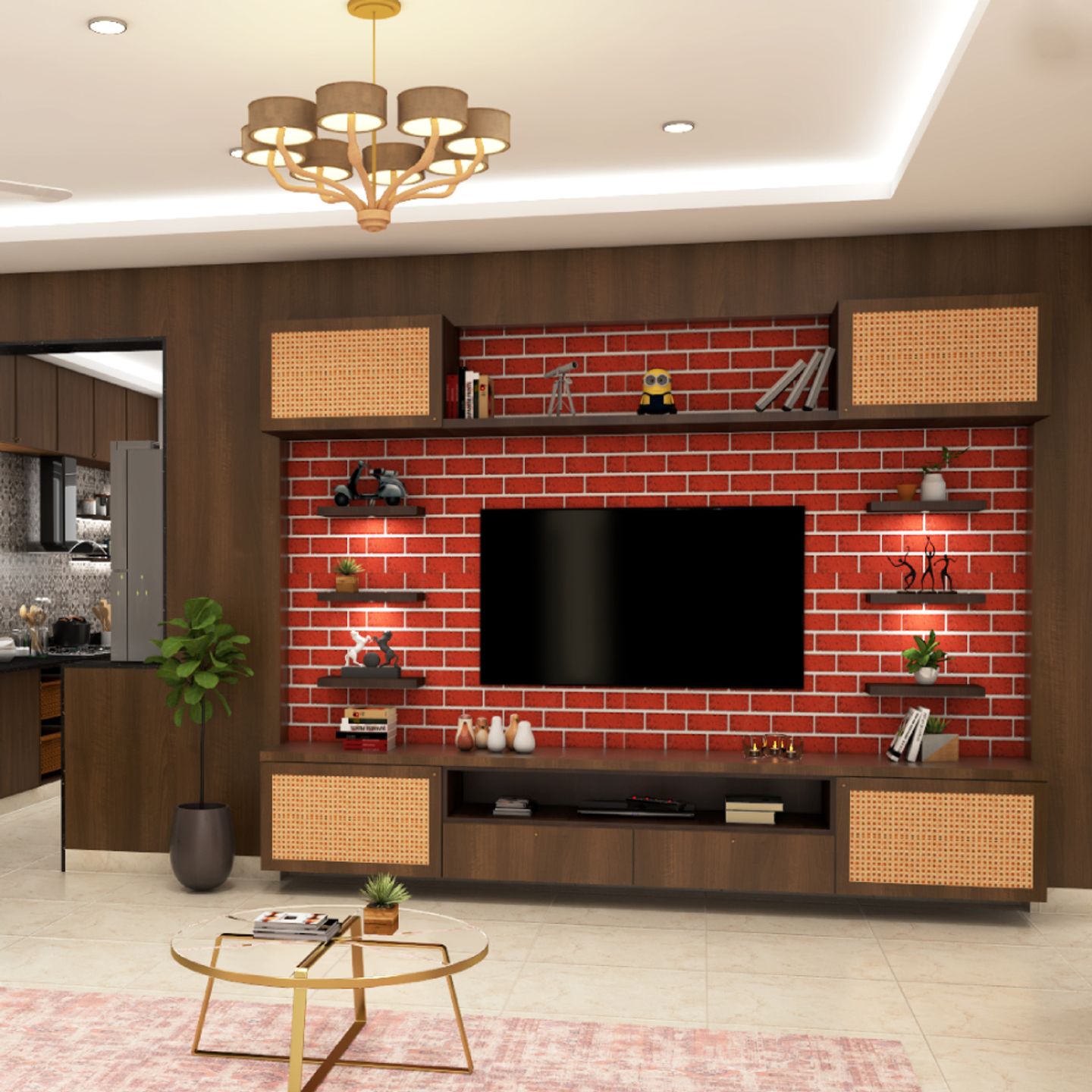 Traditional Style TV Unit Designed For Spacious Layouts Livspace
