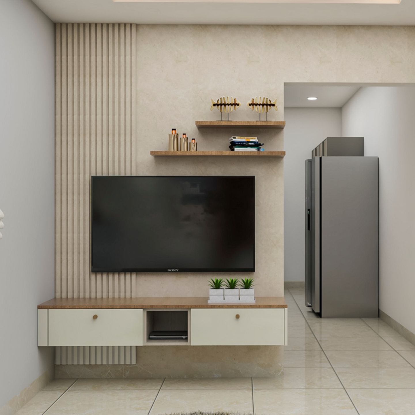 Wall-Mounted Spacious Modern TV Unit Design Idea | Livspace