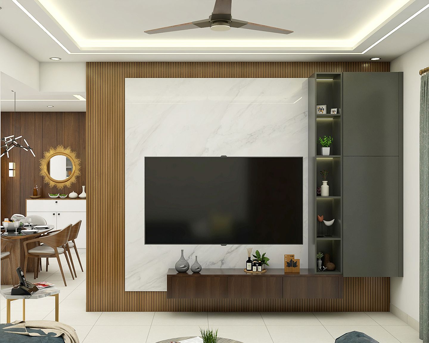 TV Unit Design With Wooden Panels - Livspace