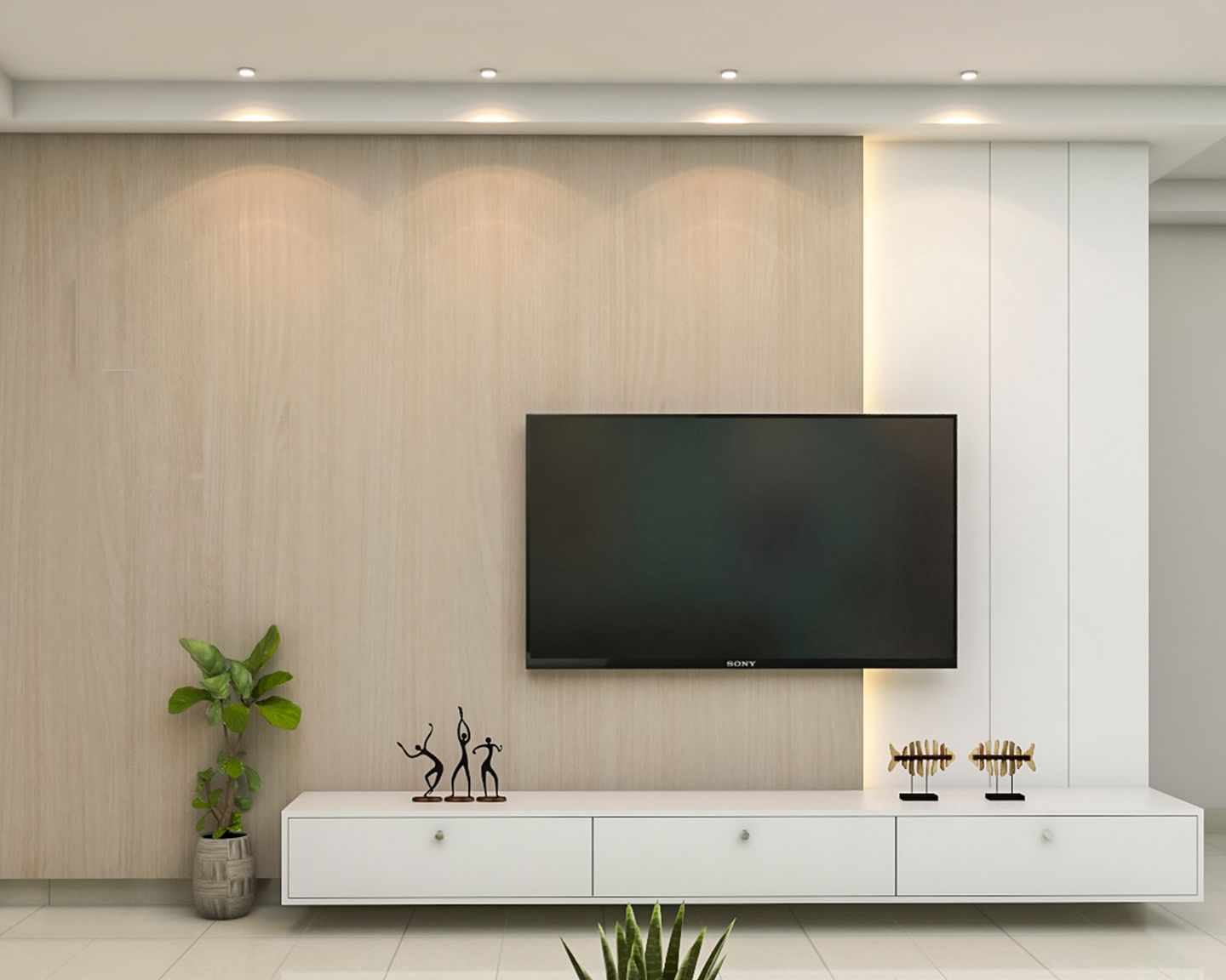 Modern TV Unit Design With Earthy Shades - Livspace