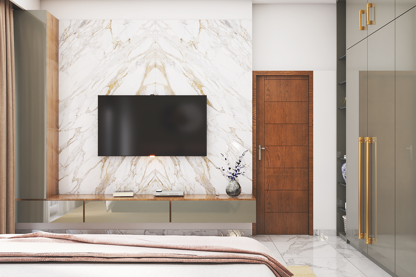 TV Unit Design With Marble Panel - Livspace