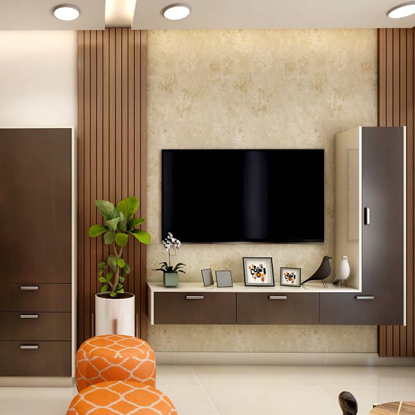 Low Maintenance Contemporary Compact TV Unit| Livspace