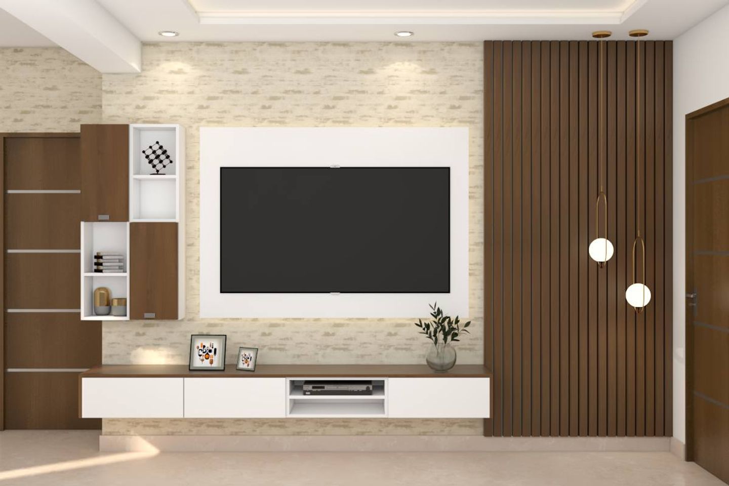 Neutral-Toned TV Unit Design - Livspace