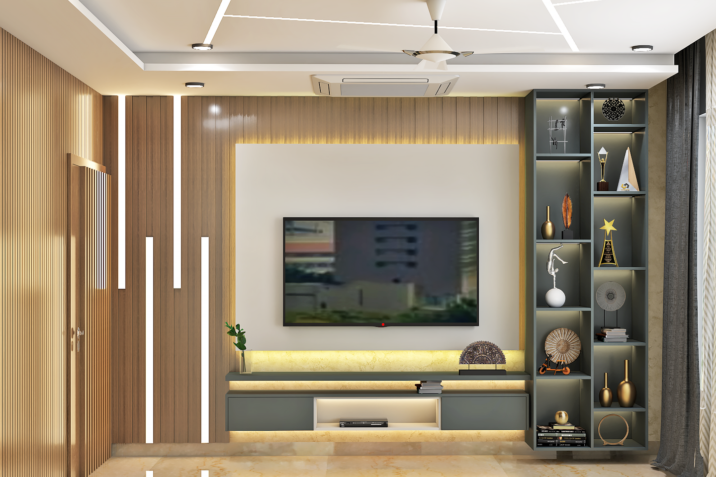 Convenient Maximum Storage Modern Style TV Unit Design | Livspace
