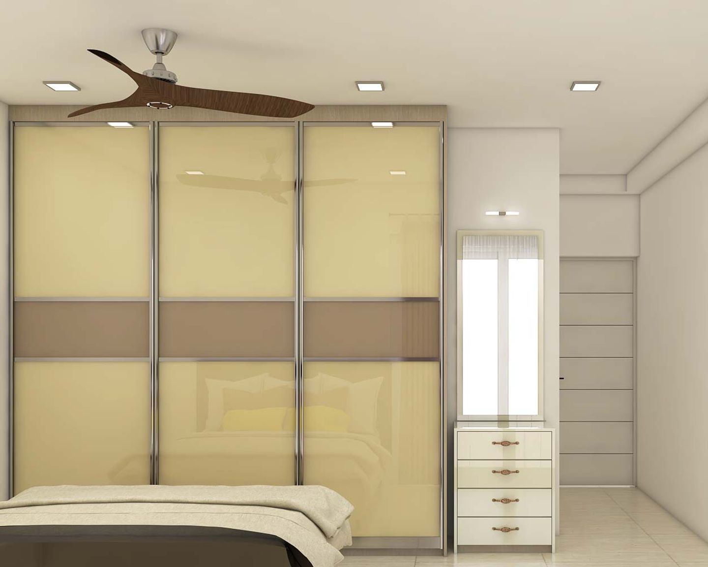 Modern Glossy Wardrobe Design With Dresser | Livspace
