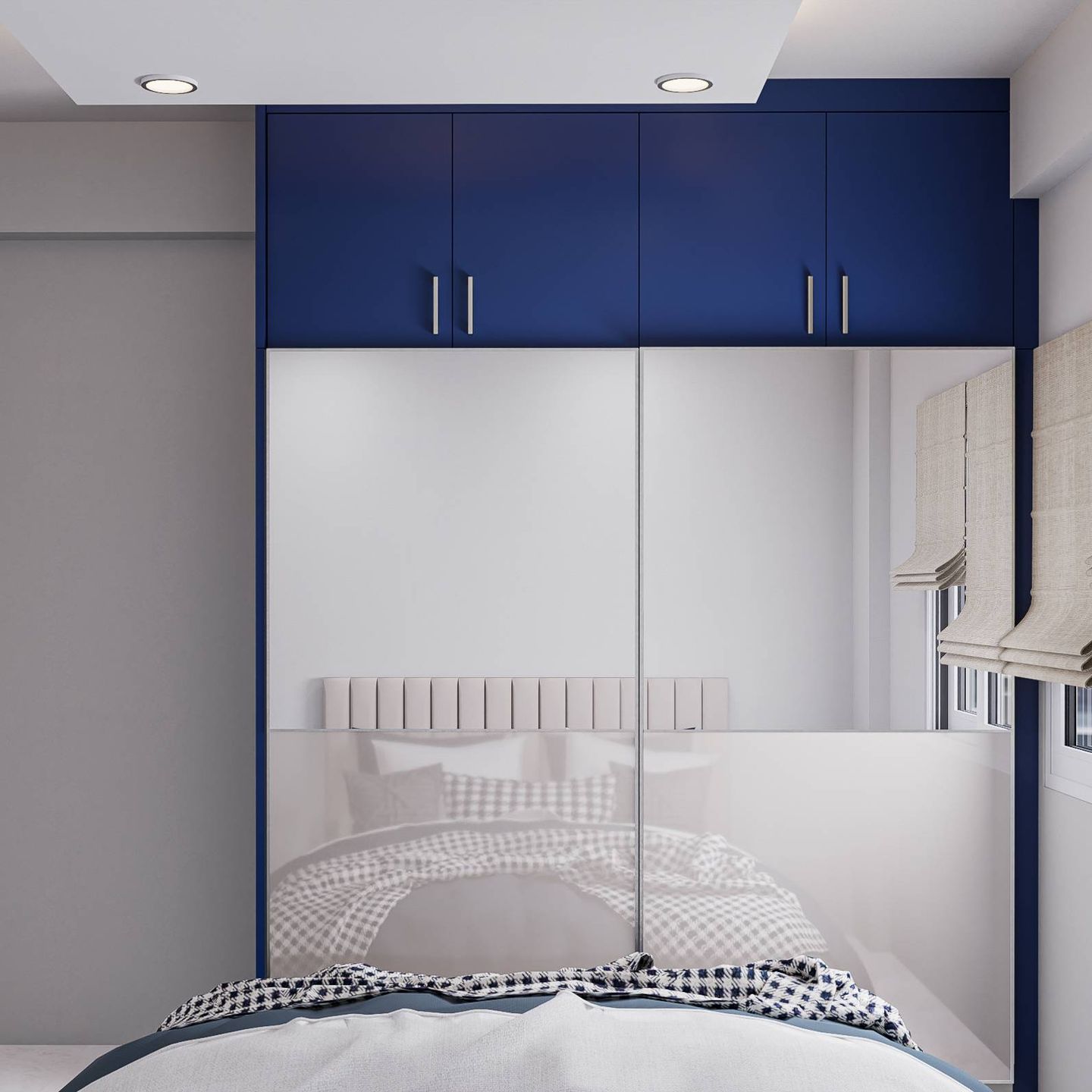 Spacious Cupboard Design In Blue And White Livspace