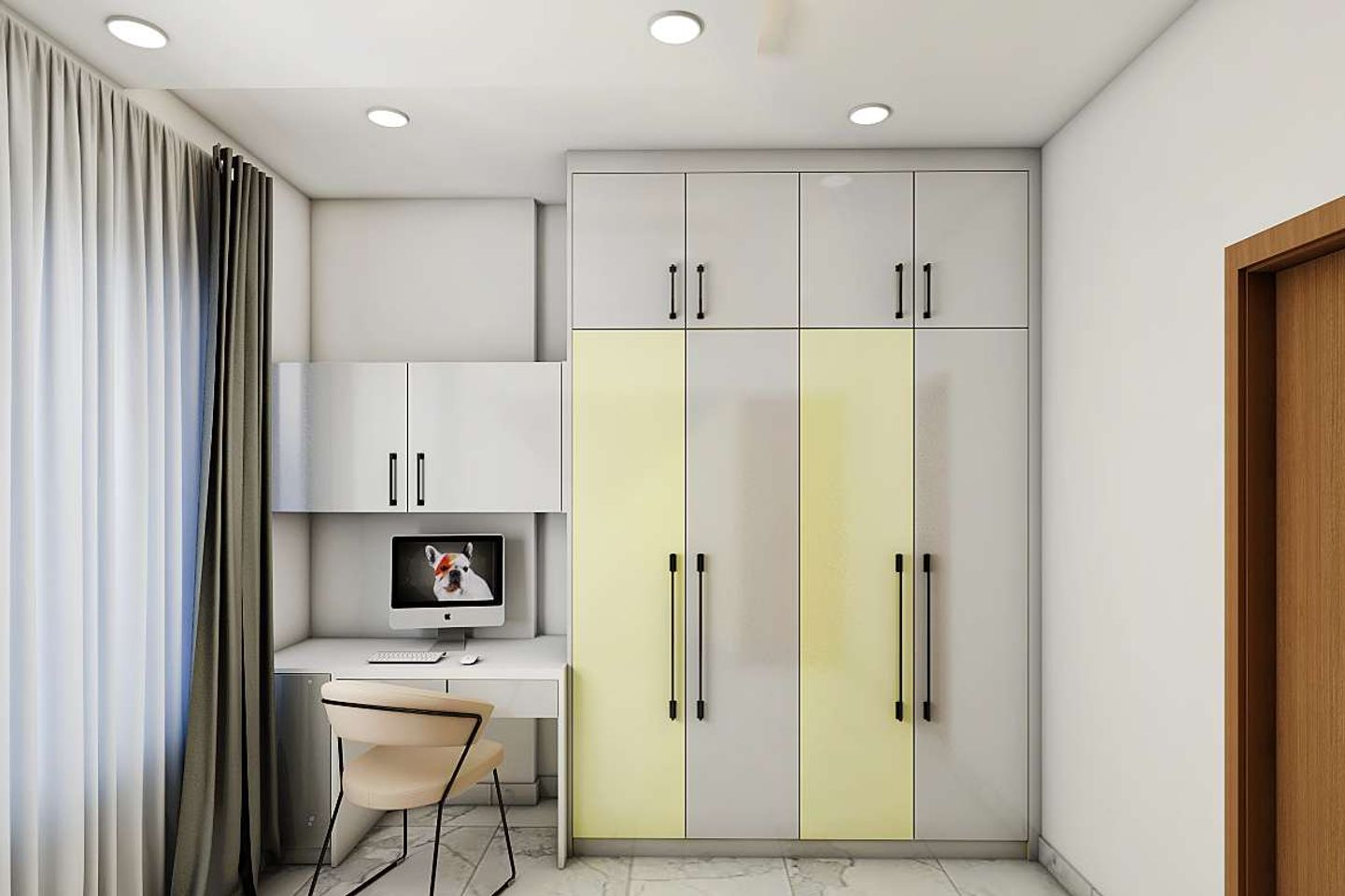 Yellow And Grey Wardrobe Design - Livspace
