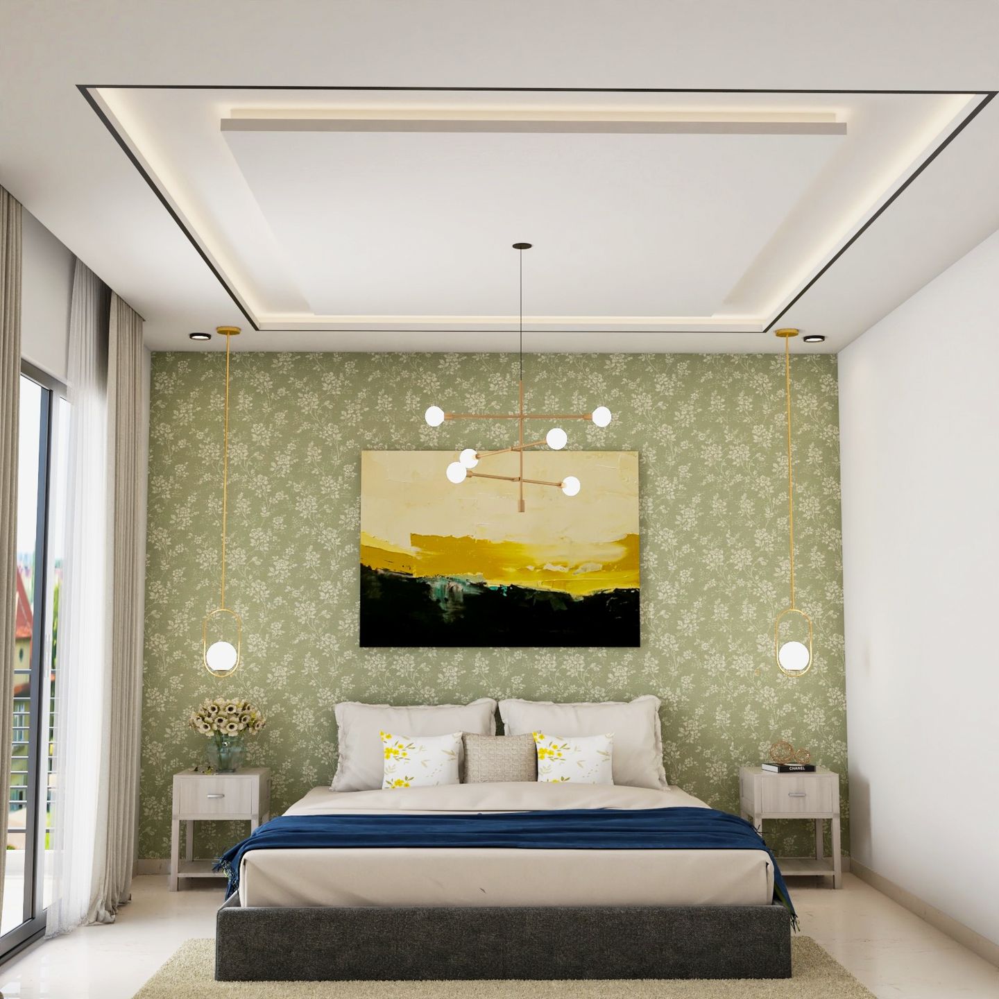 Multilayered Gypsum Ceiling Design With Ornamental Chandelier - Livspace