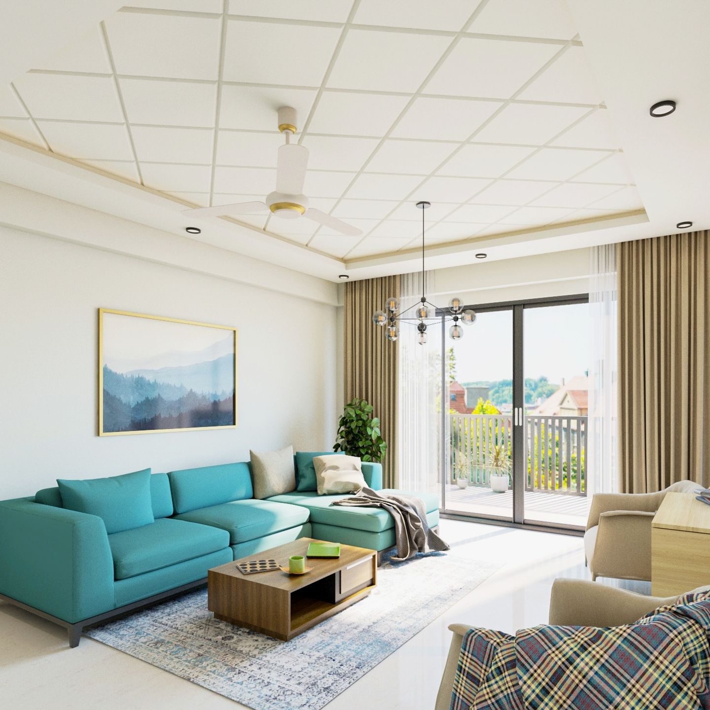 White Gypsum Ceiling Design For Living Room - Livspace