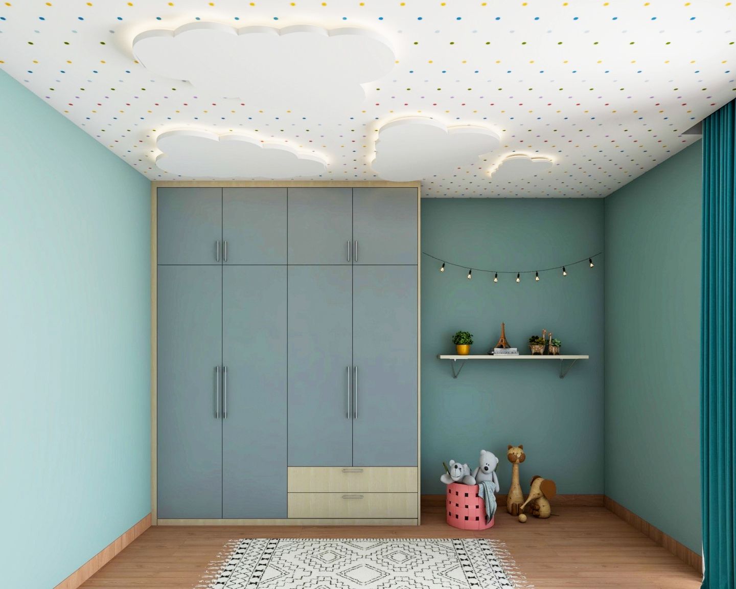 Cloud-Shaped POP Ceiling Design For Kids Bedroom - Livspace