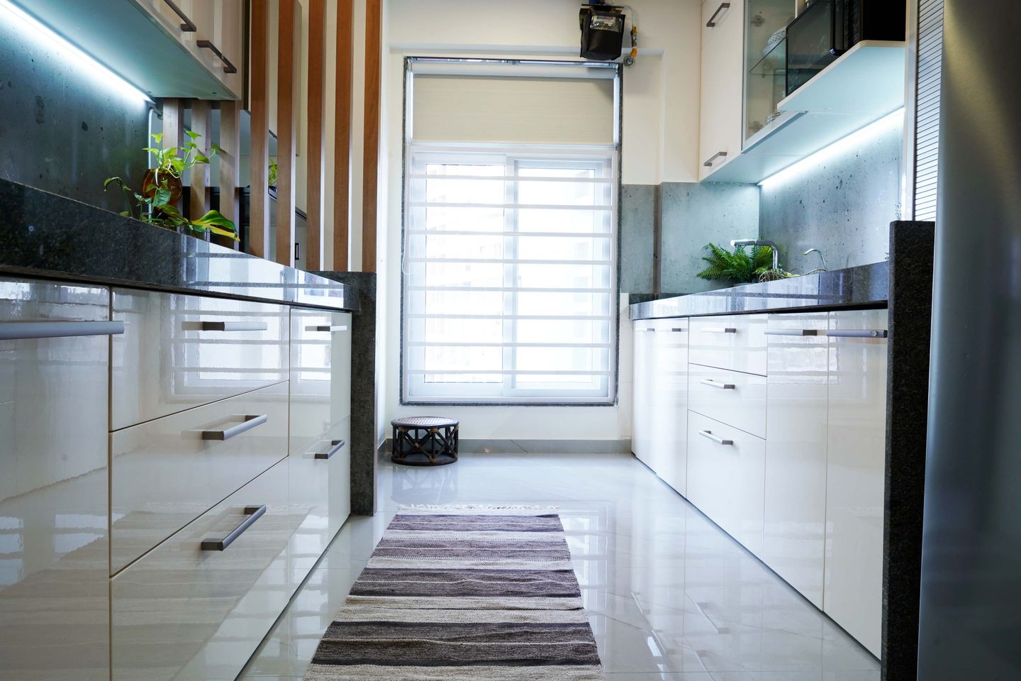 Parallel White Kitchen Design - Livspace