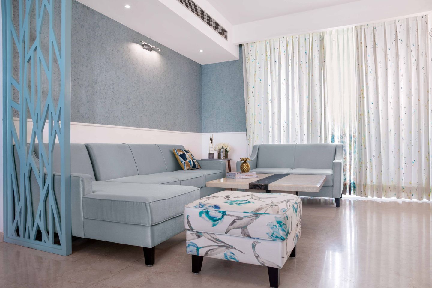 Grey Living Room Design With L-Shaped Sofa - Livspace