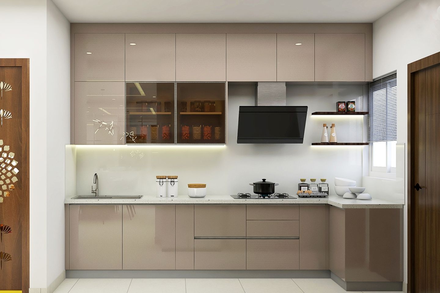 Irish Cream Modular L Shape Kitchen Design - Livspace