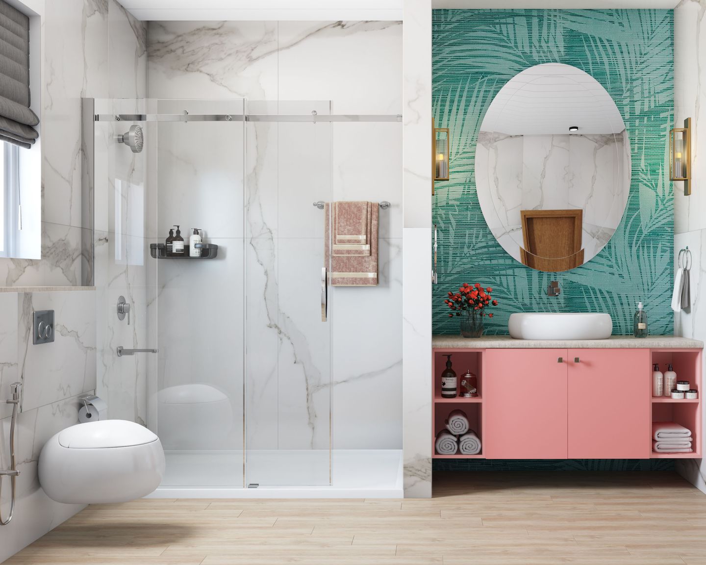 Glossy Marble Bathroom Tile Design In White And Grey - 1200x600 mm ...