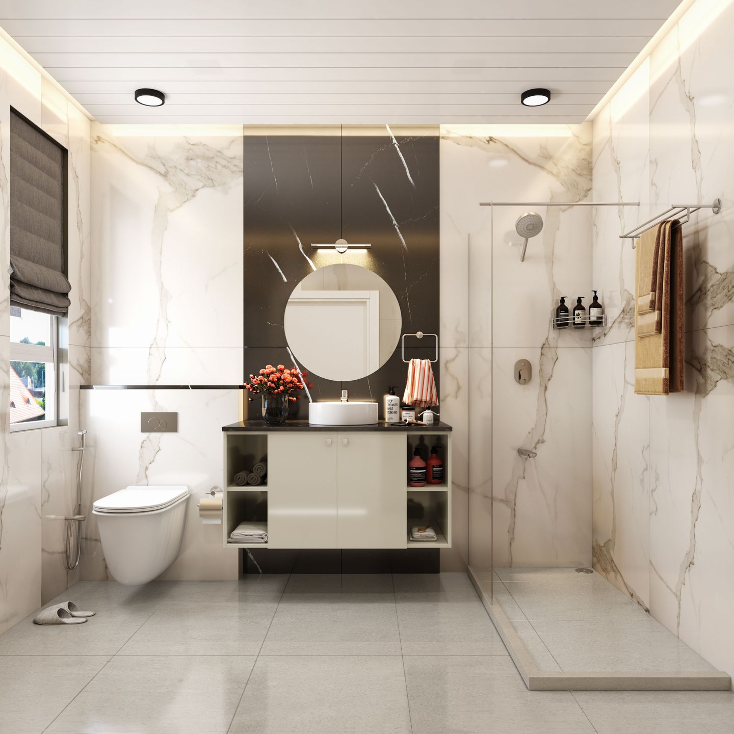 Shower Tile Designs Rectangular Rectangular Marble Glossy Bathroom Tile Design - 1200x600 mm | Livspace