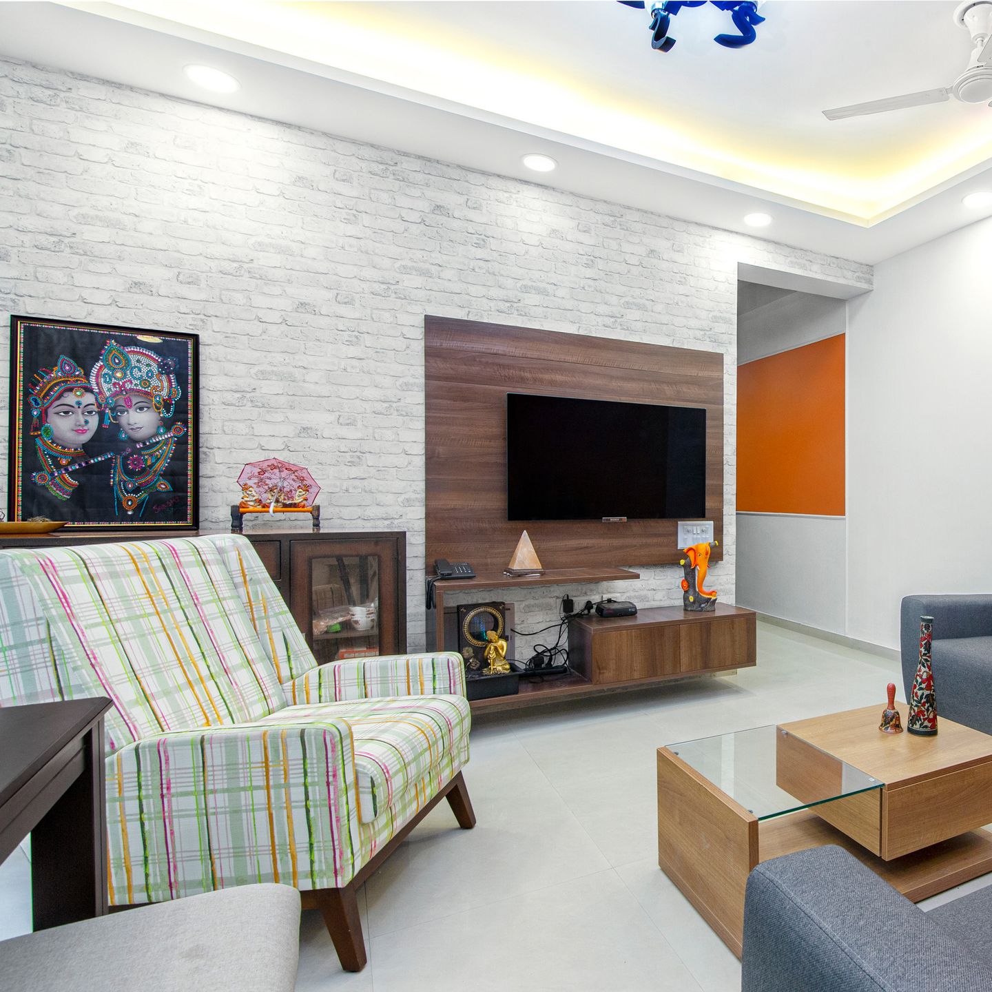 White Brick Wallpaper Design For Living Rooms - Livspace