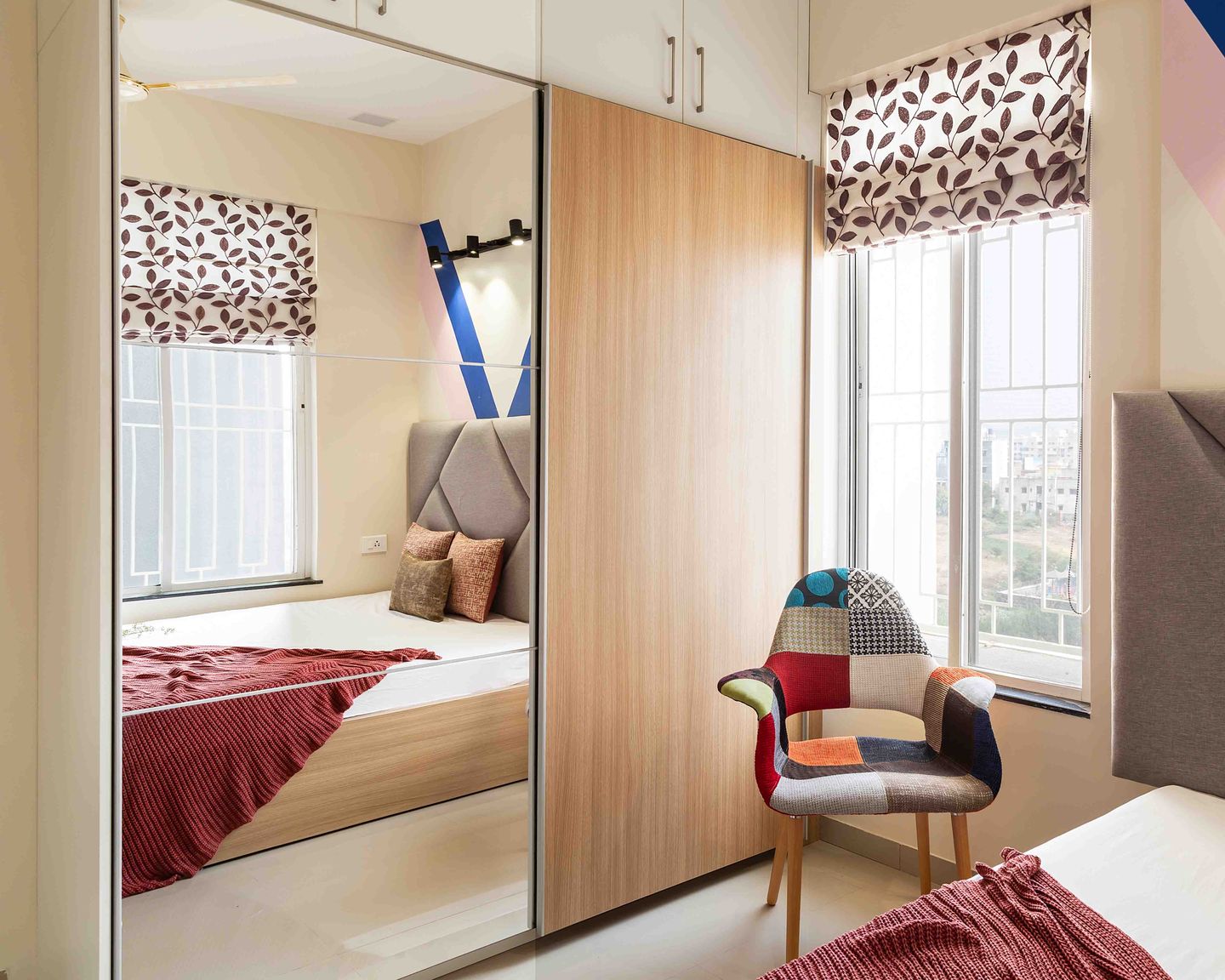 Modern American Walnut and Frosty White Sliding Door Wardrobe Design with Suede Laminate Finish