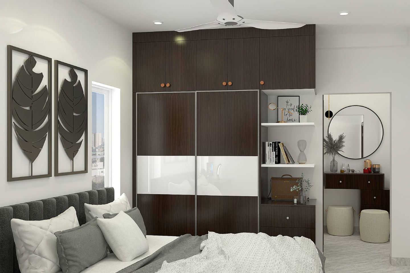 5x2x9 Ft Contemporary Tawny Balsam and Frosty White Sliding Wardrobe with Laminate Suede Finish - Livspace