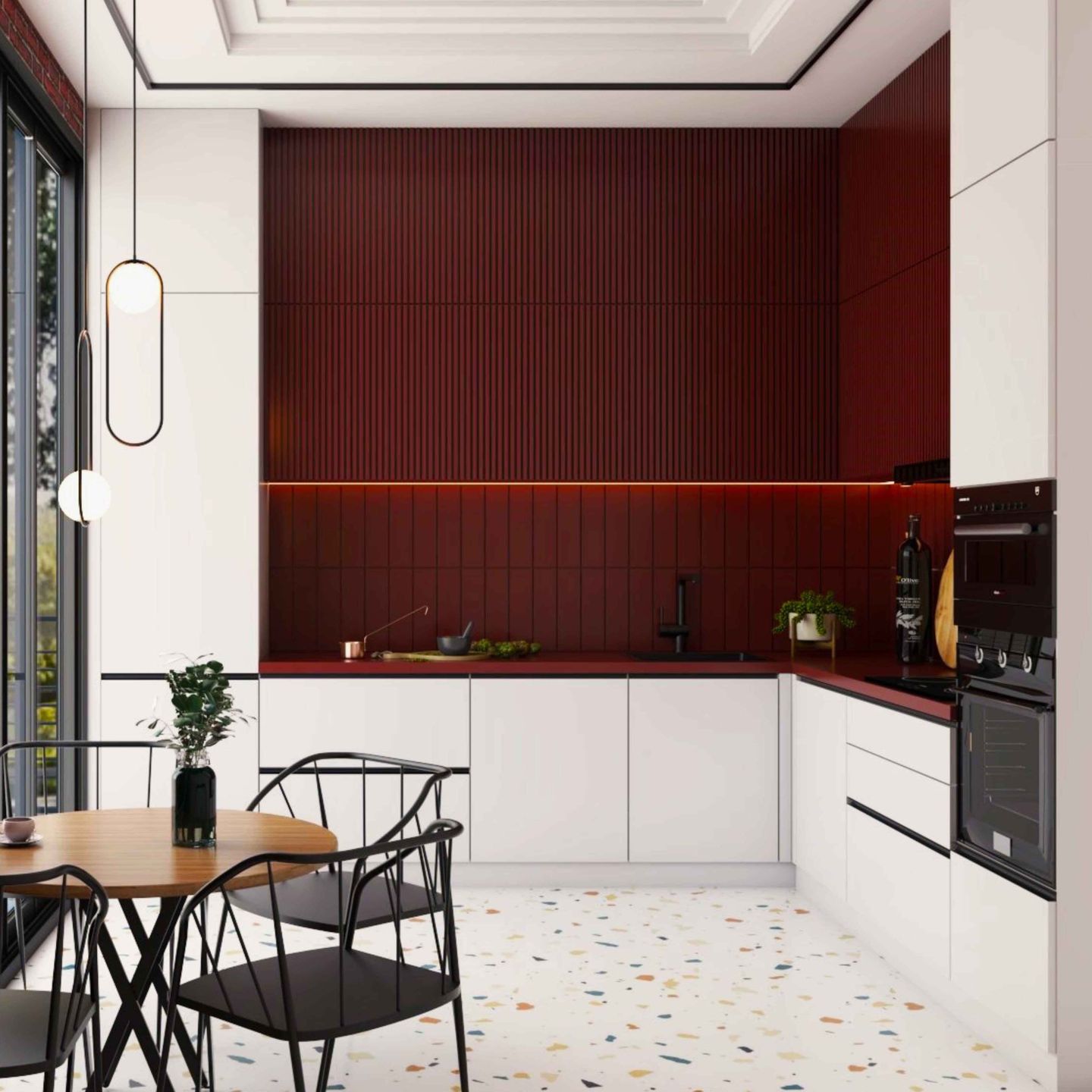 Red Porcelain Kitchen Tiles Design with Matt Finish and Grid Design