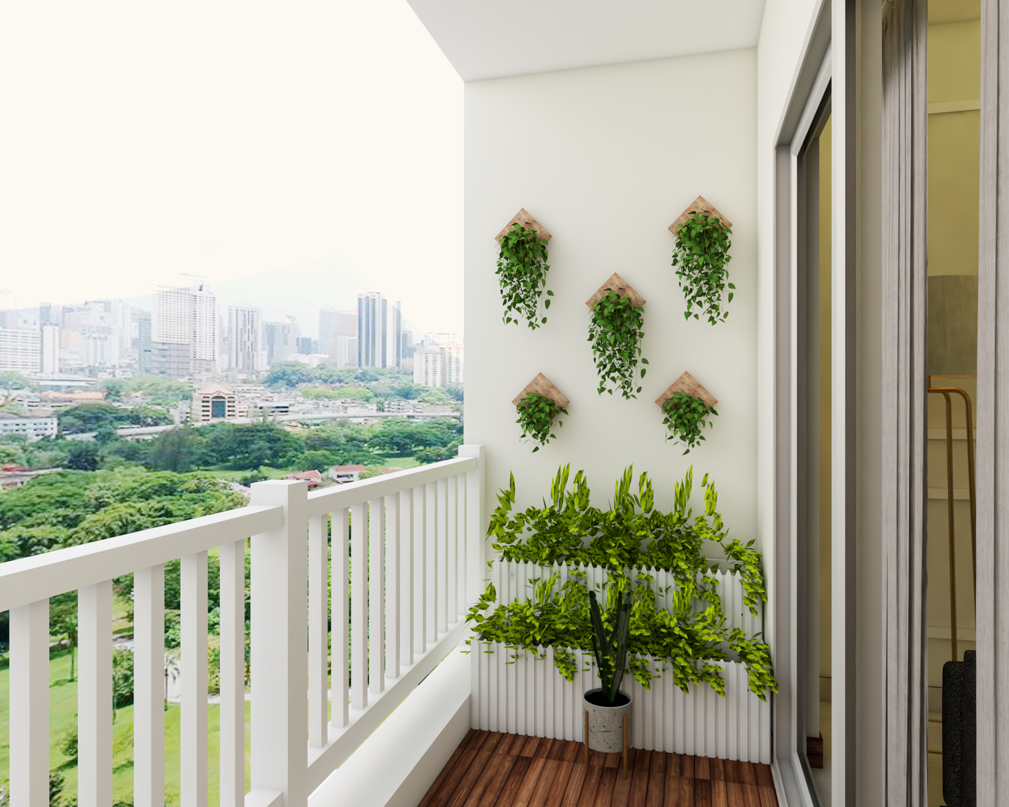 Modern Convenient Balcony With Wooden Flooring - Livspace
