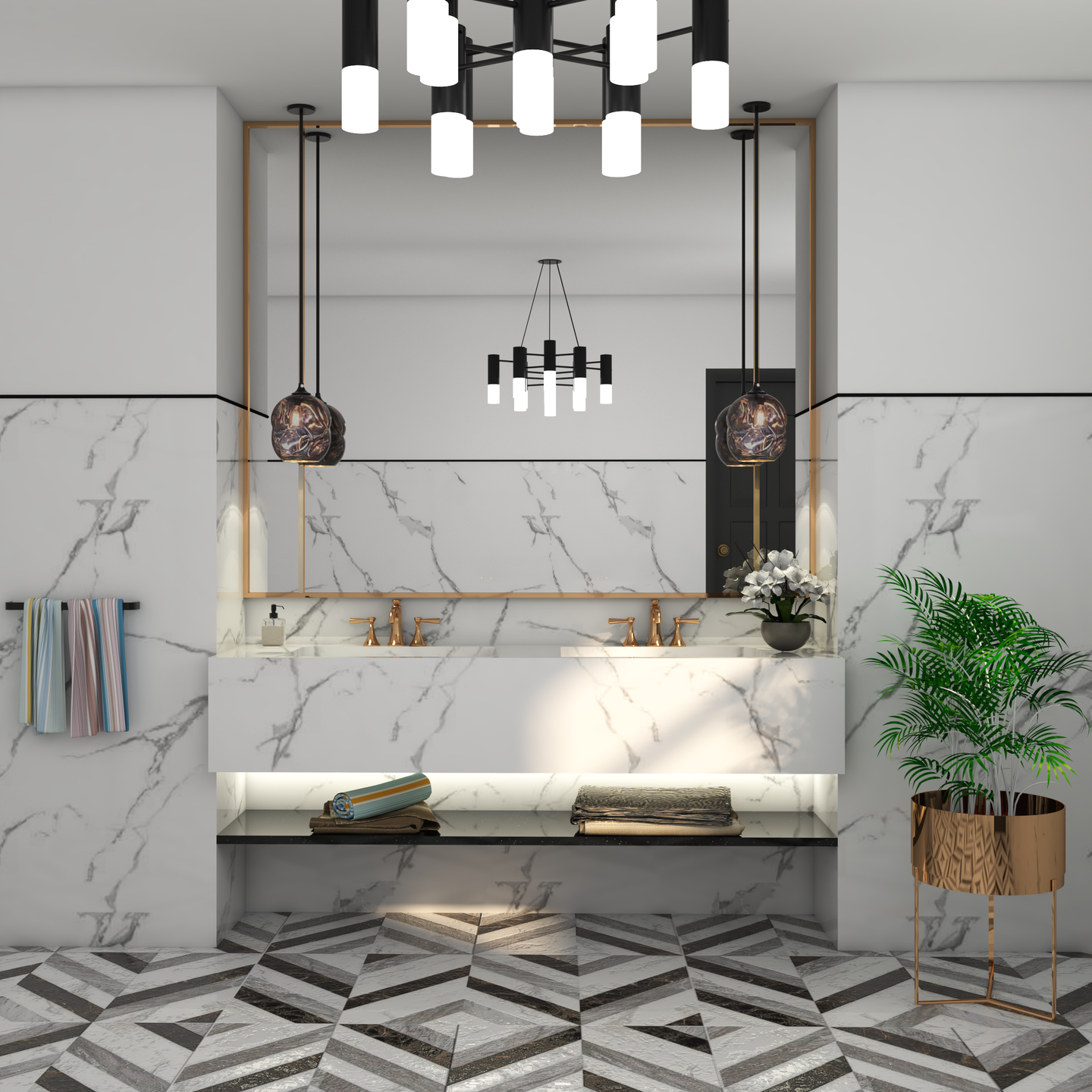 Abstract Bathroom Tile Design - Livspace