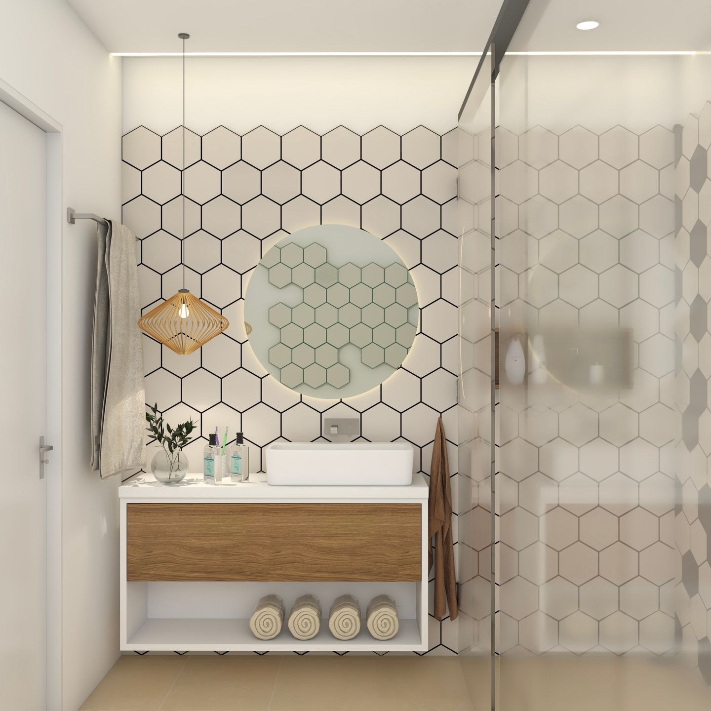 Light-Coloured Compact Bathroom Tile Design - Livspace