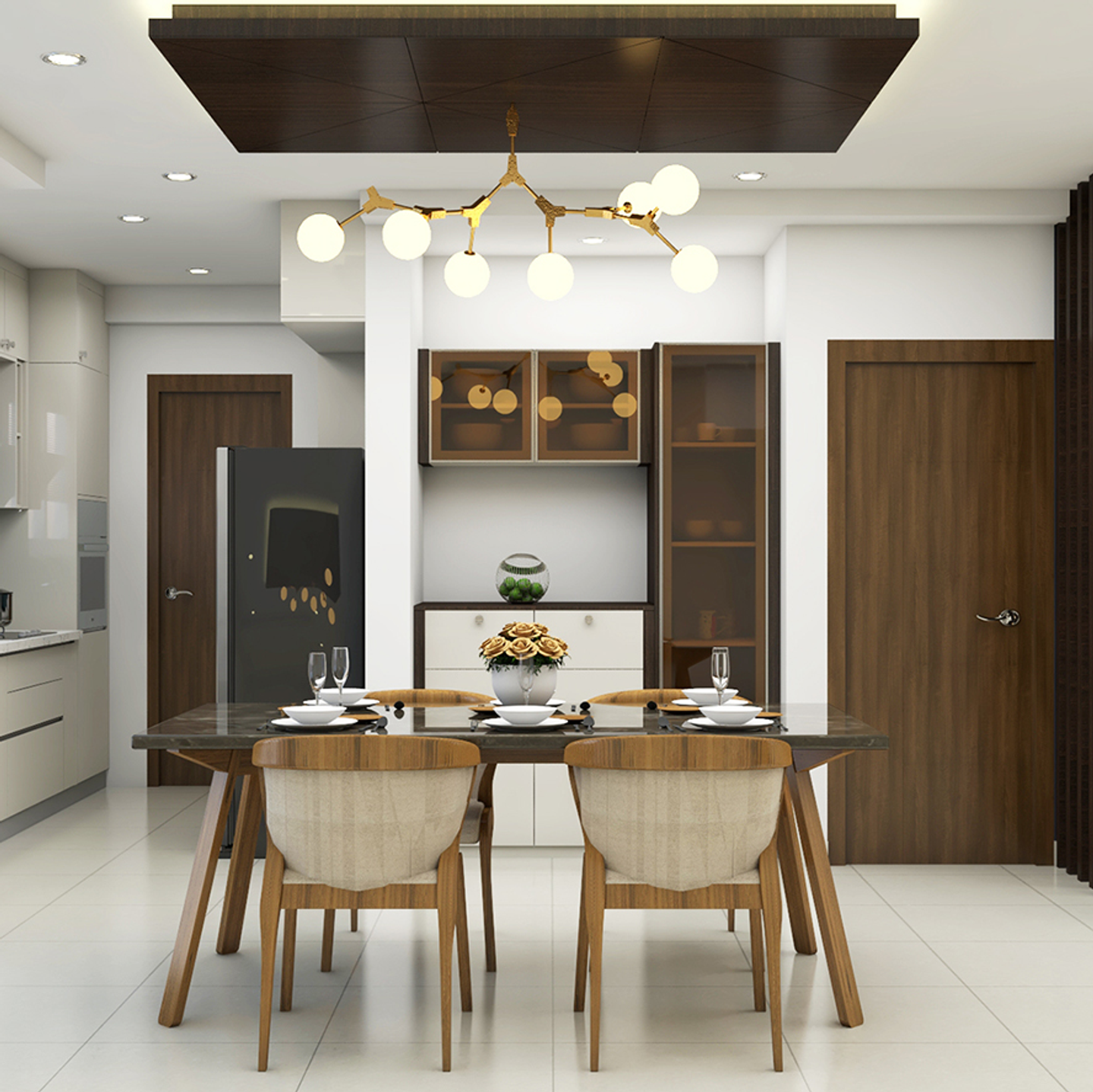 Modern Spacious 4-Seater Dining Room Design Idea with Crockery Unit - Livspace
