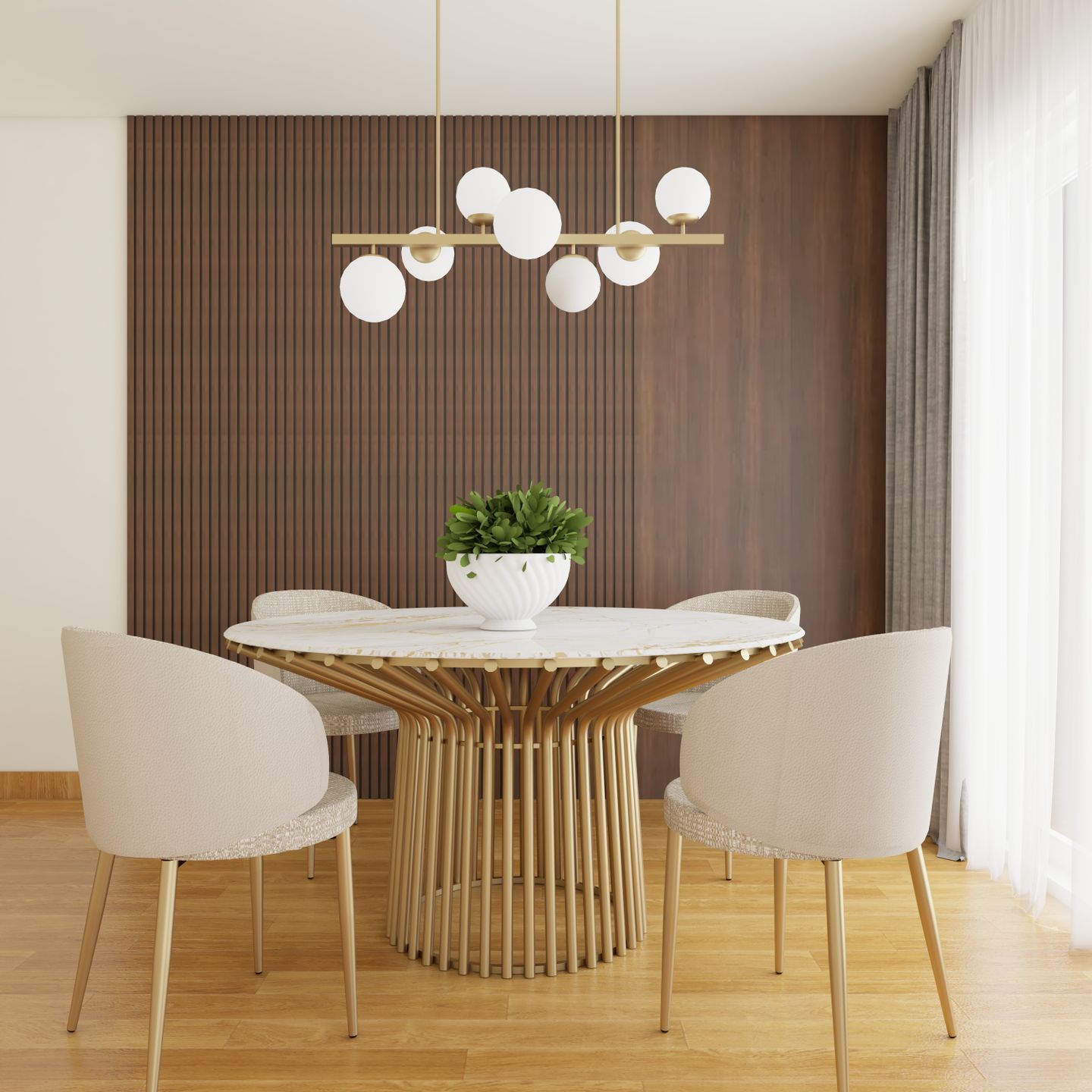 Contemporary Convenient Dining Room Design With Wooden Flooring - Livspace