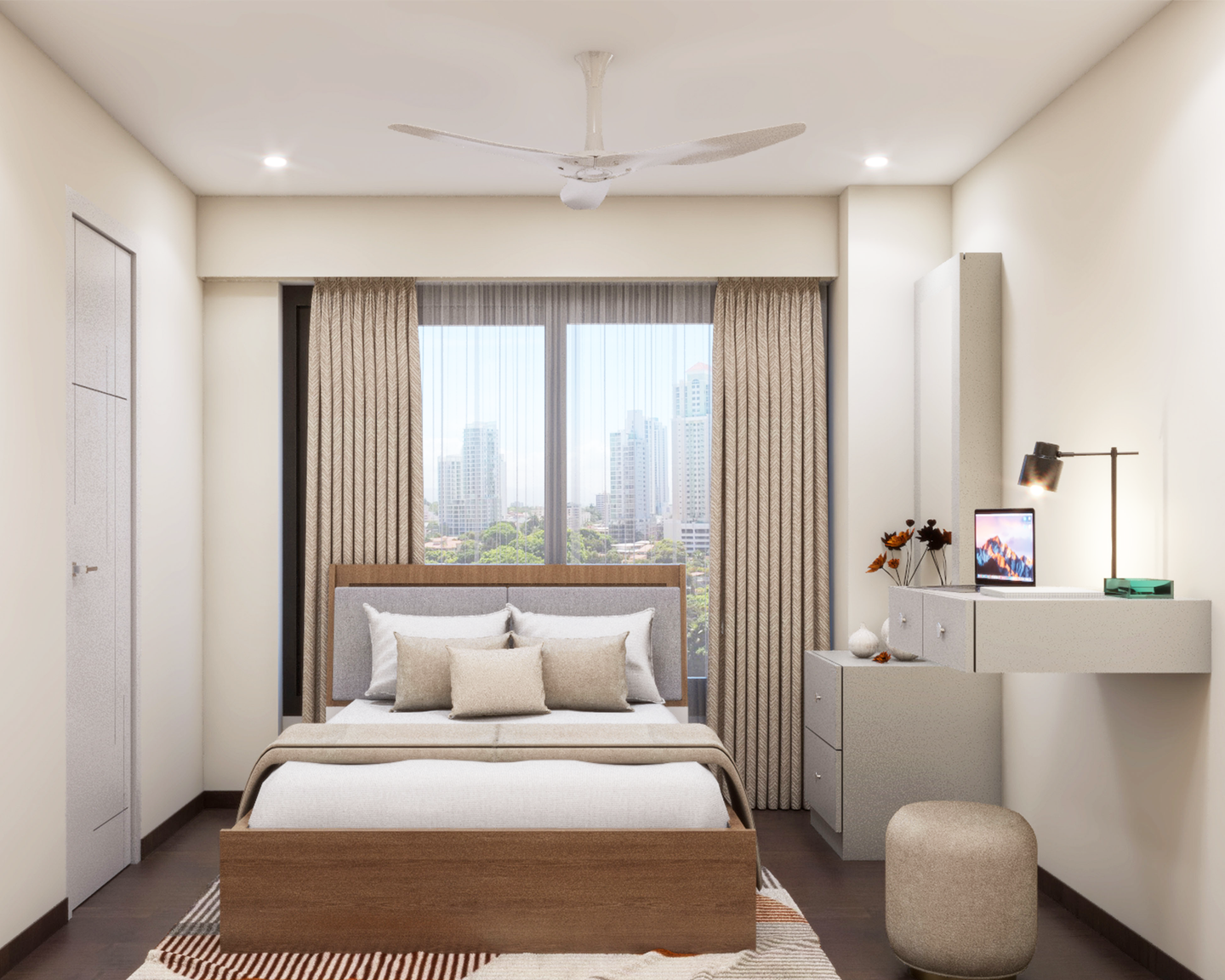 Easy To Maintain Beige Toned Guest Bedroom Design - Livspace
