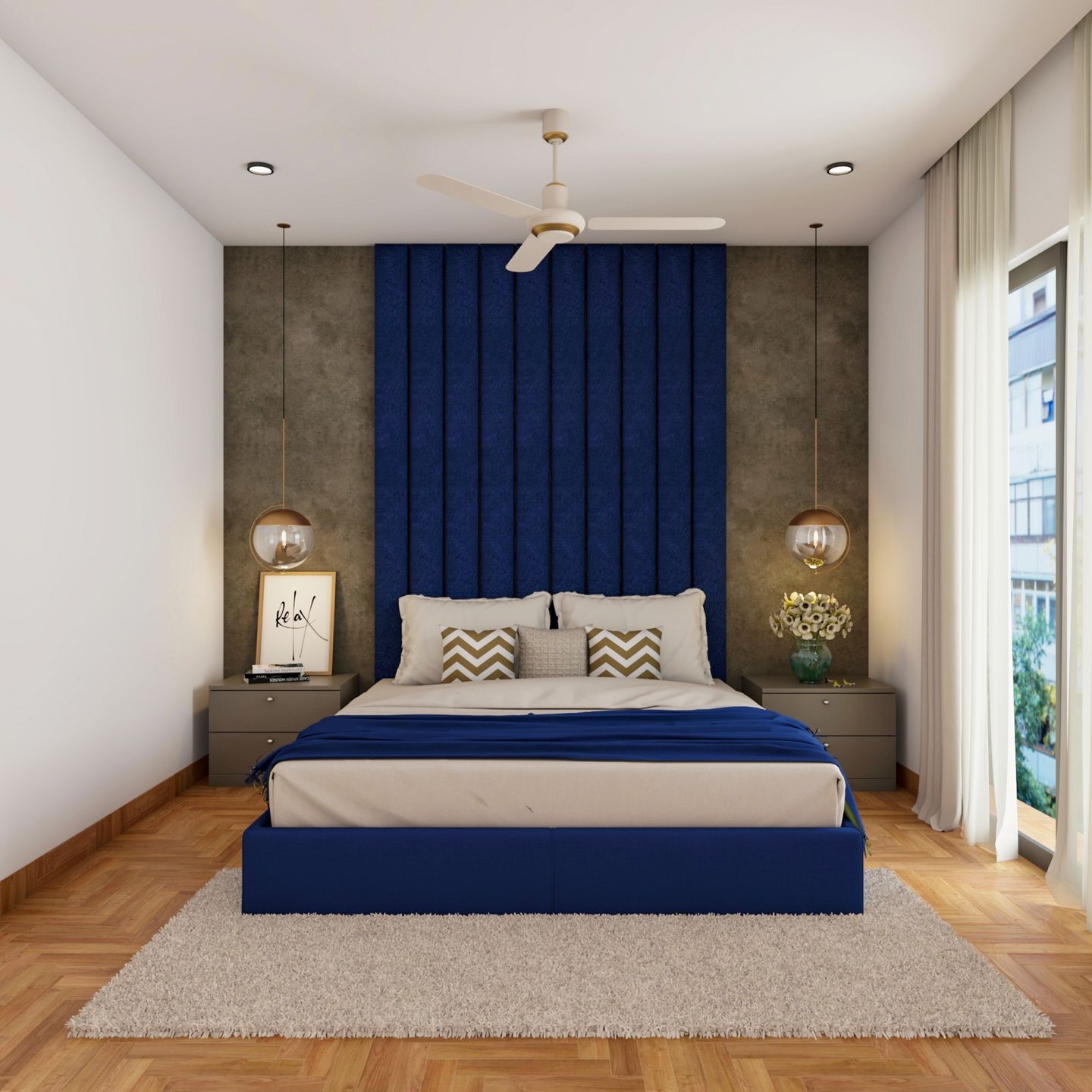 Convenient Blue Themed Guest Bedroom With Modern Interiors - Livspace