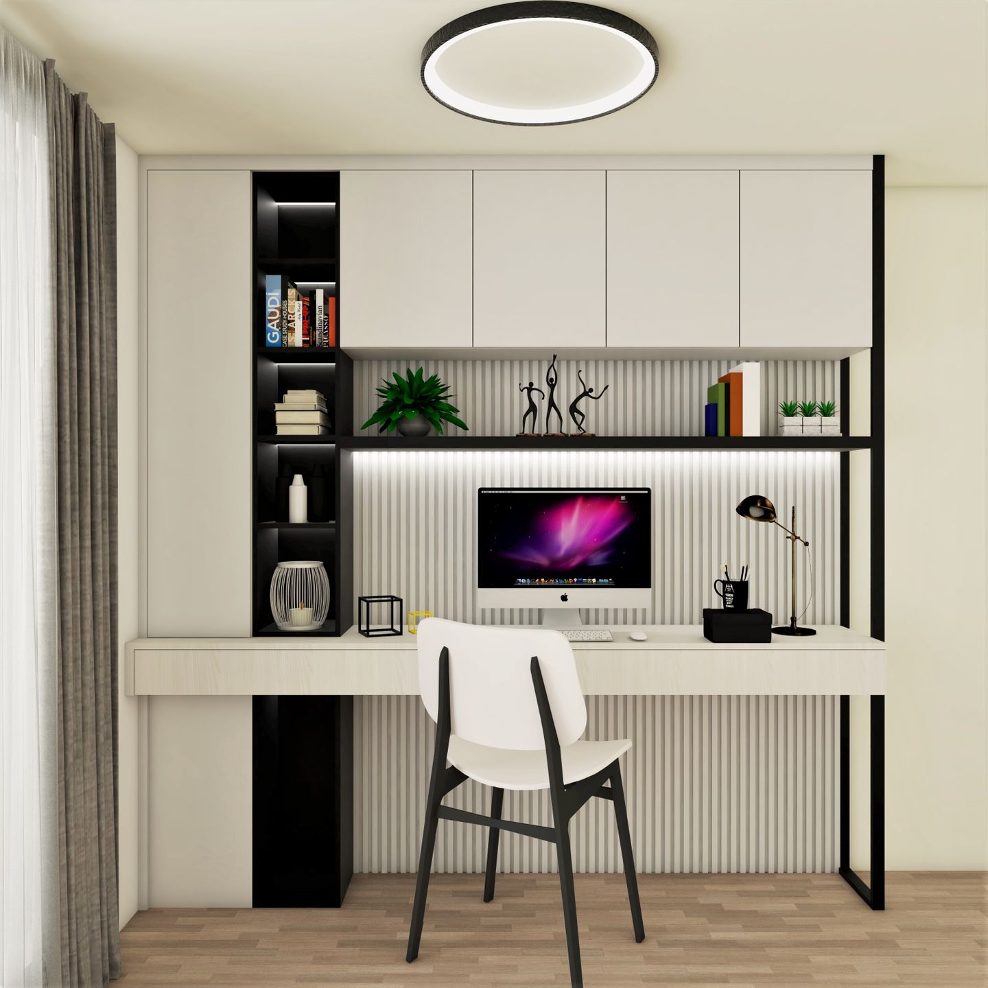 Contemporary Spacious Home Office Design With Subtle Color Tone | Livspace