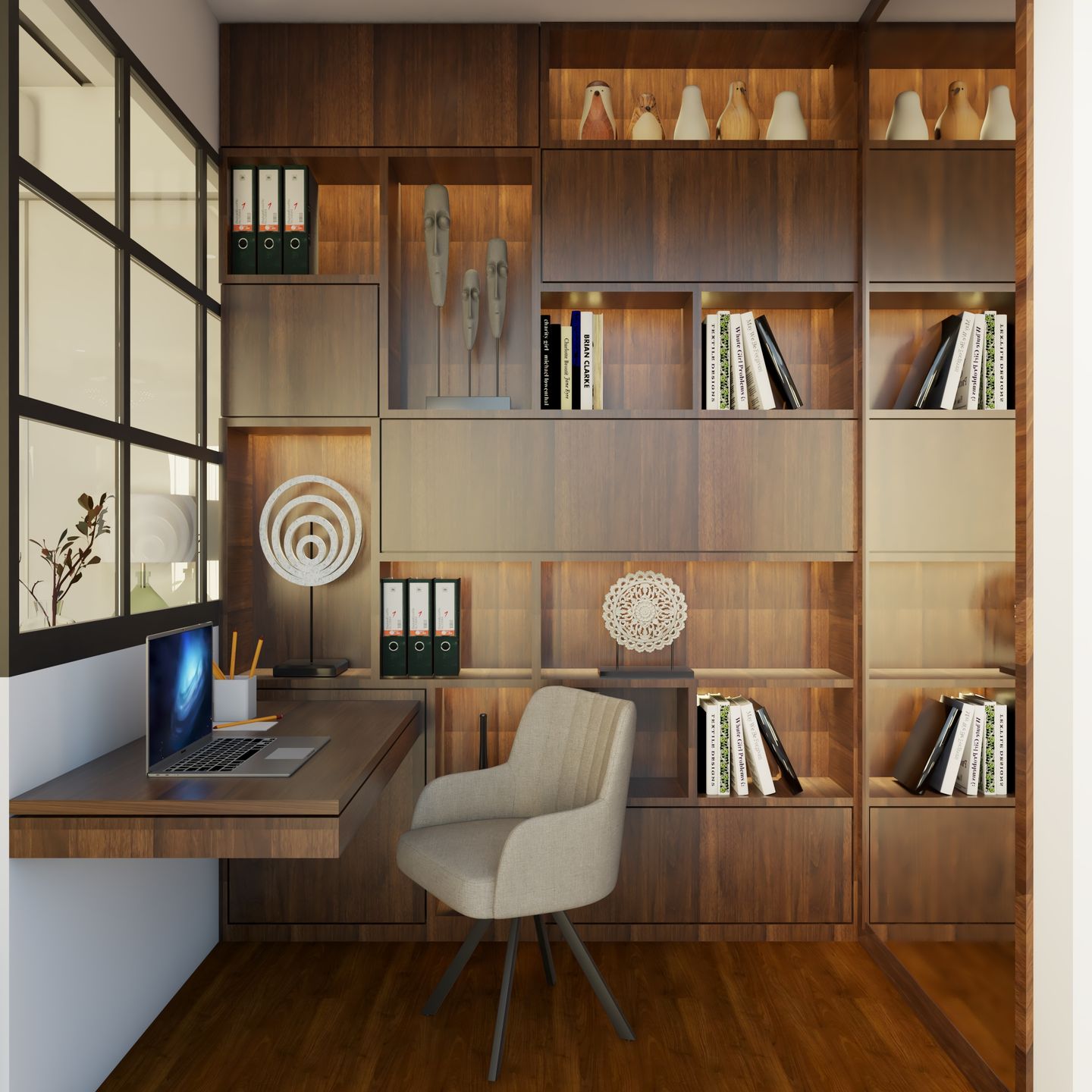 Spacious Home Office With Sufficient Storage & Wooden Interiors - Livspace