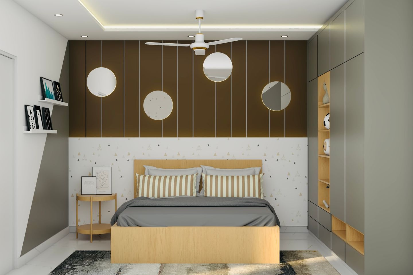 Kids Room Design With Wooden Bed And Swing Wardrobe - Livspace