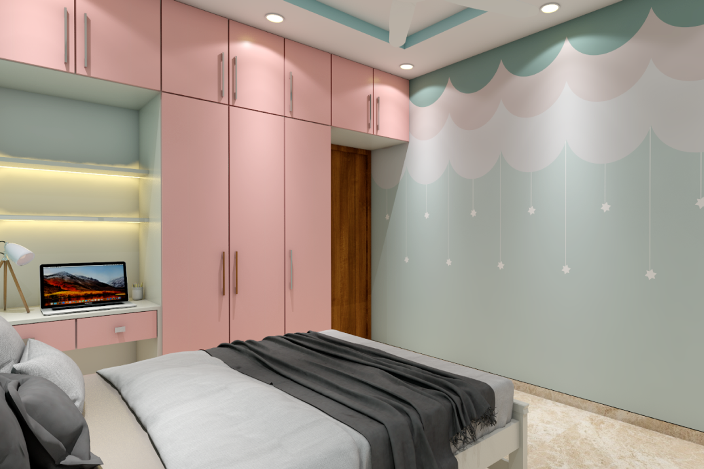 Pink and Blue Kids Bedroom - Livspace